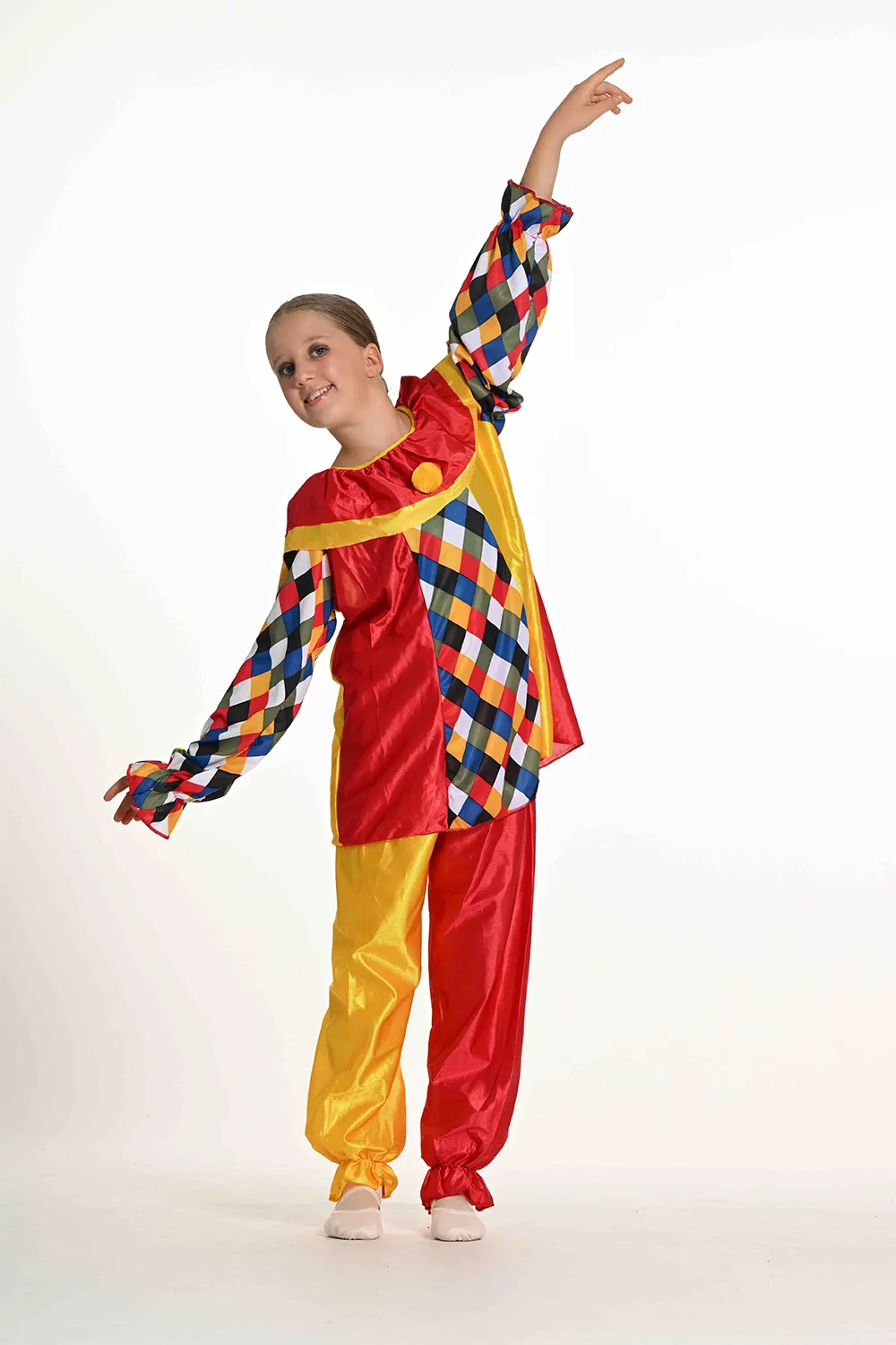 Costume Clown Arlequin Jaune/Rouge