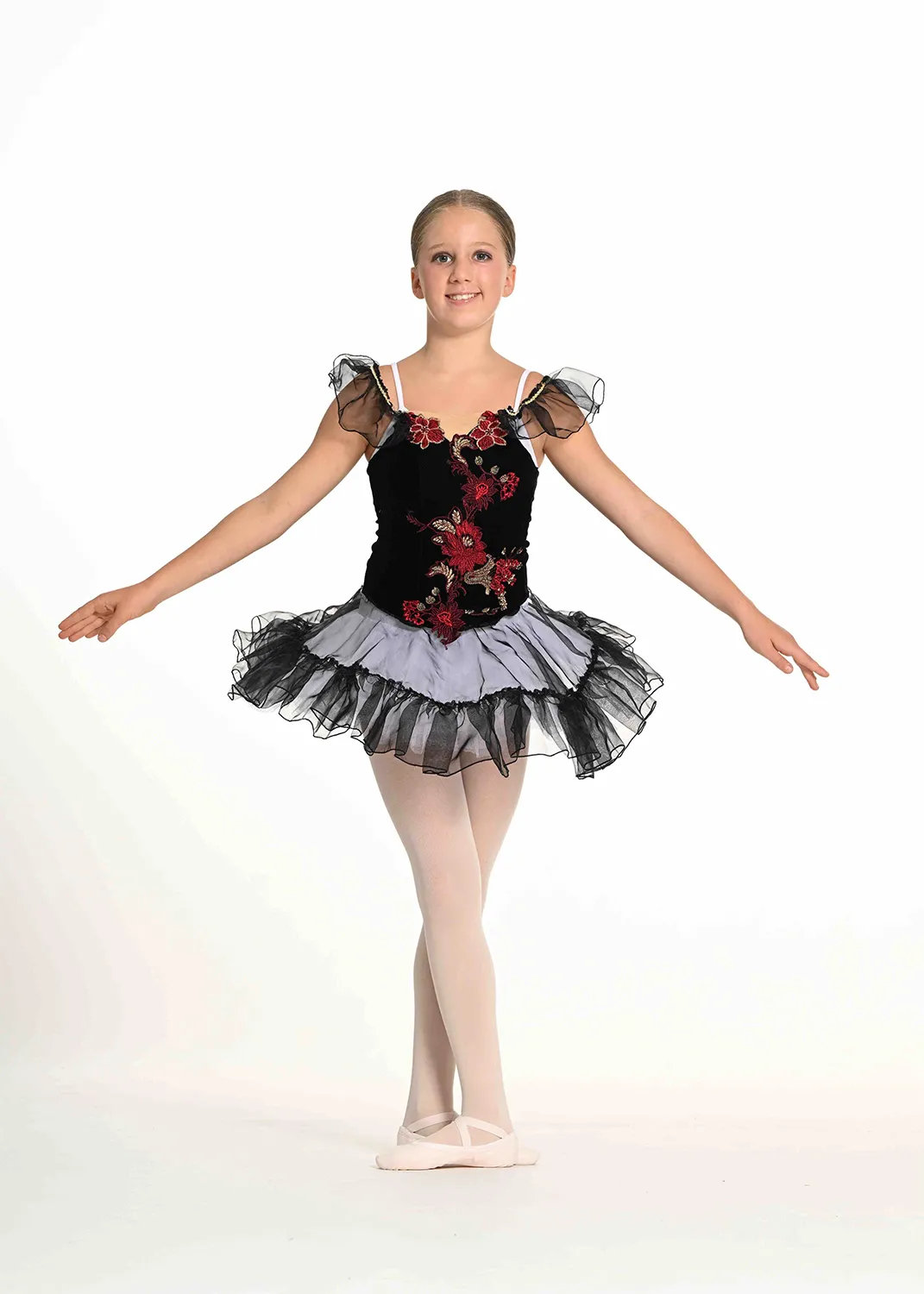 Tutu Noir Fleurs Rouges