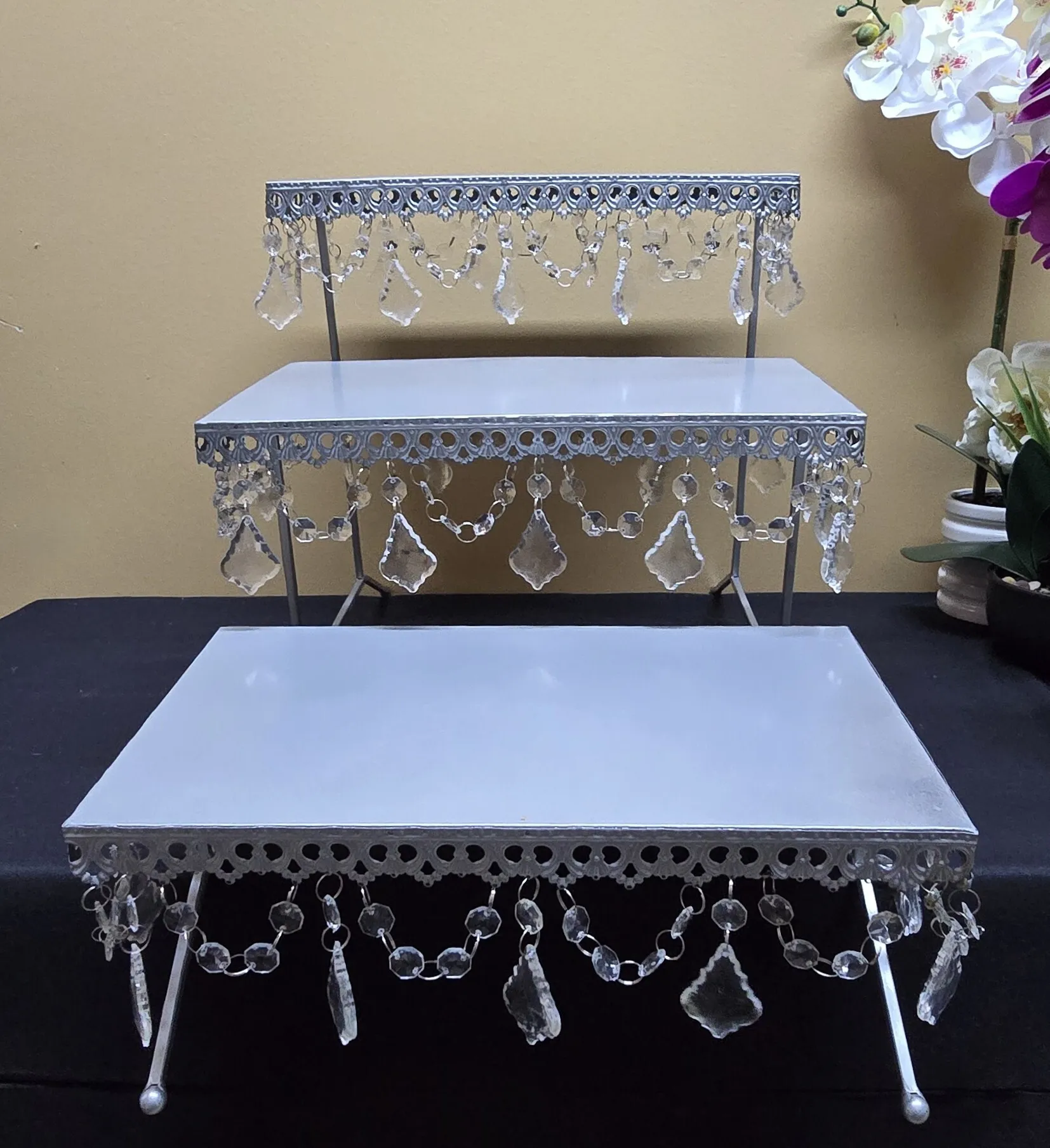 Cupcake Stand Silver with Jewels 14 x 15 inch