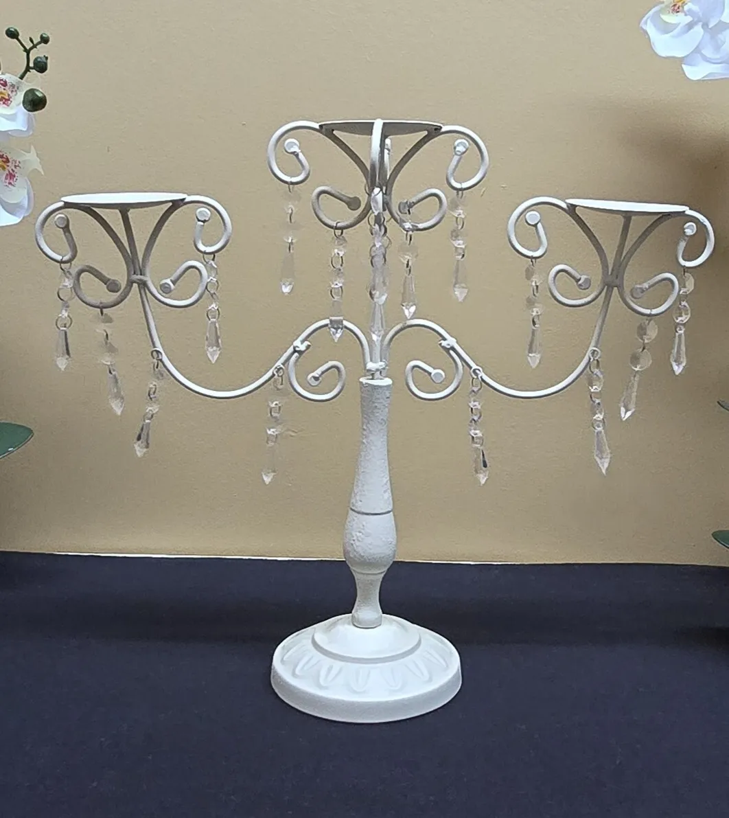 Cream Candelabra with hanging jewels 18 x 15 inch