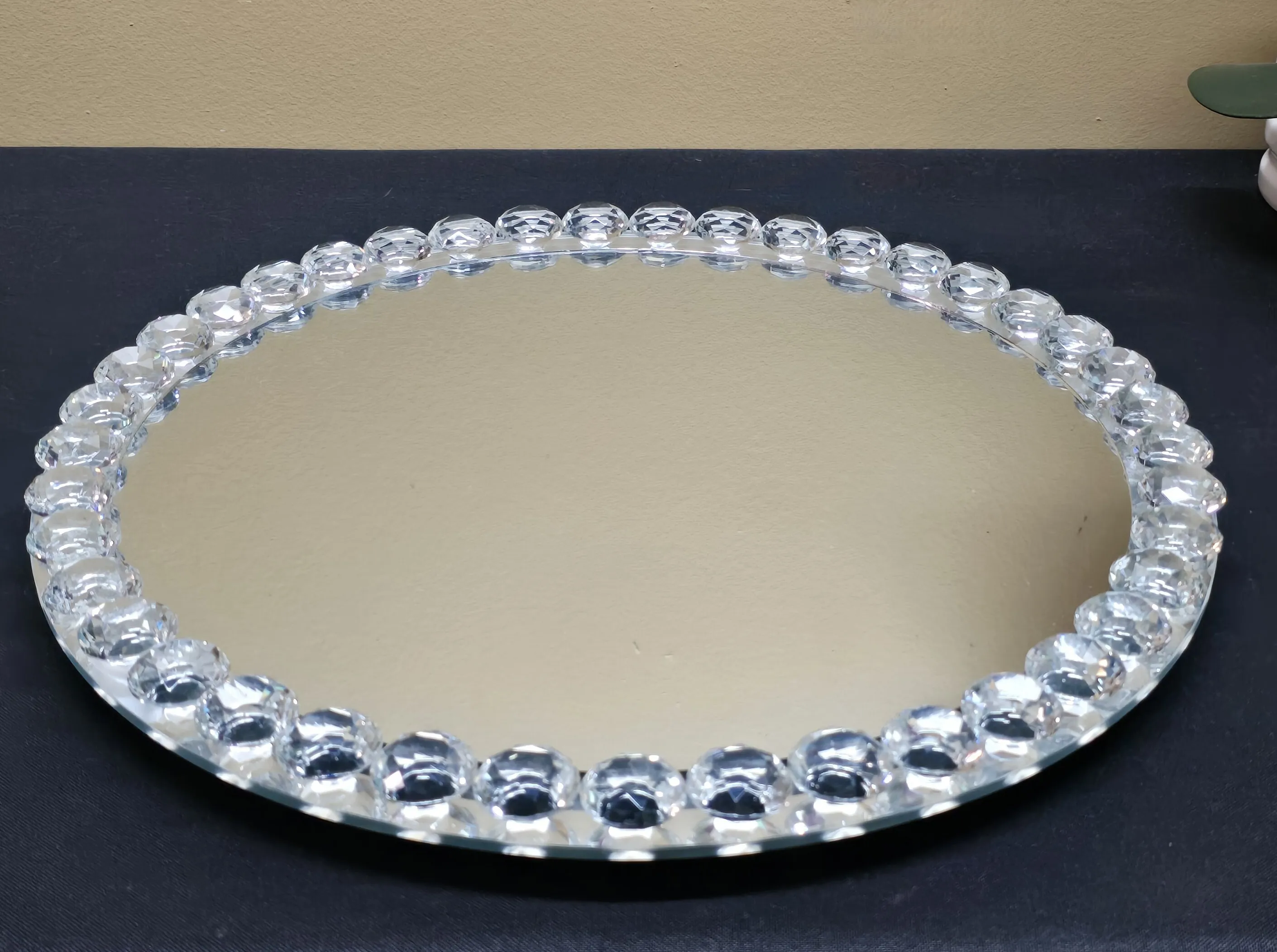 Lazy Susan mirror with jewels 14 inch