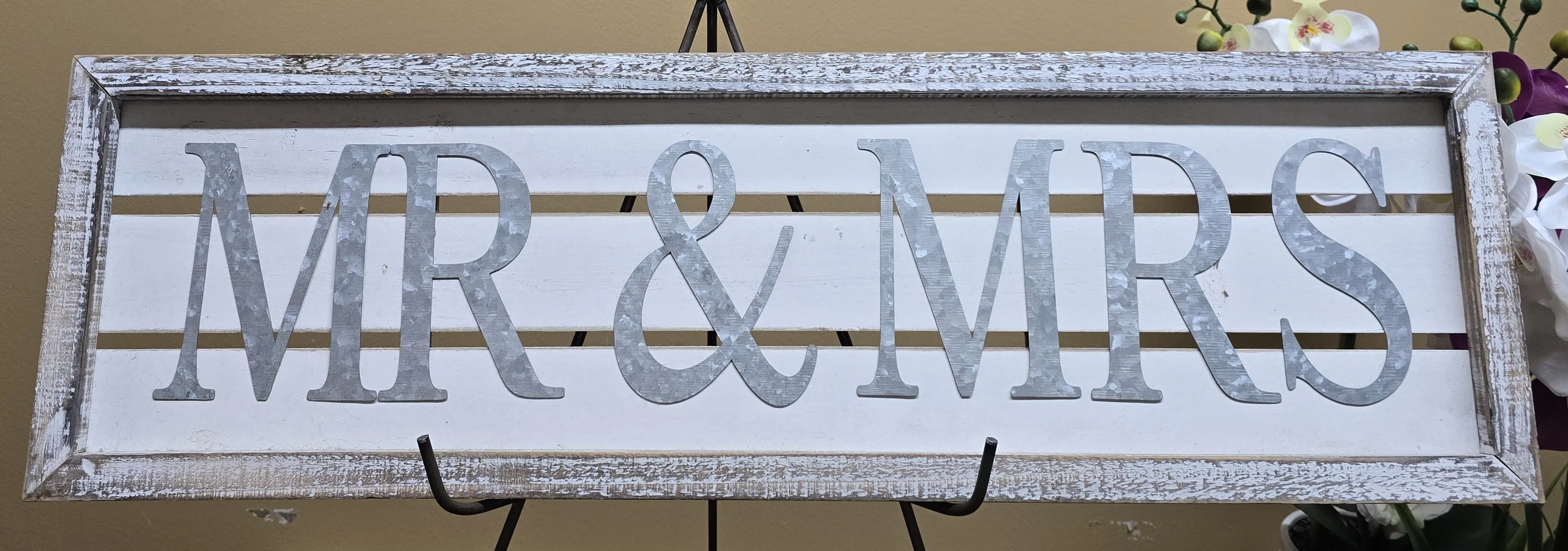 Mr & Mrs Galvanized and Wood Sign 31 x 10 inch