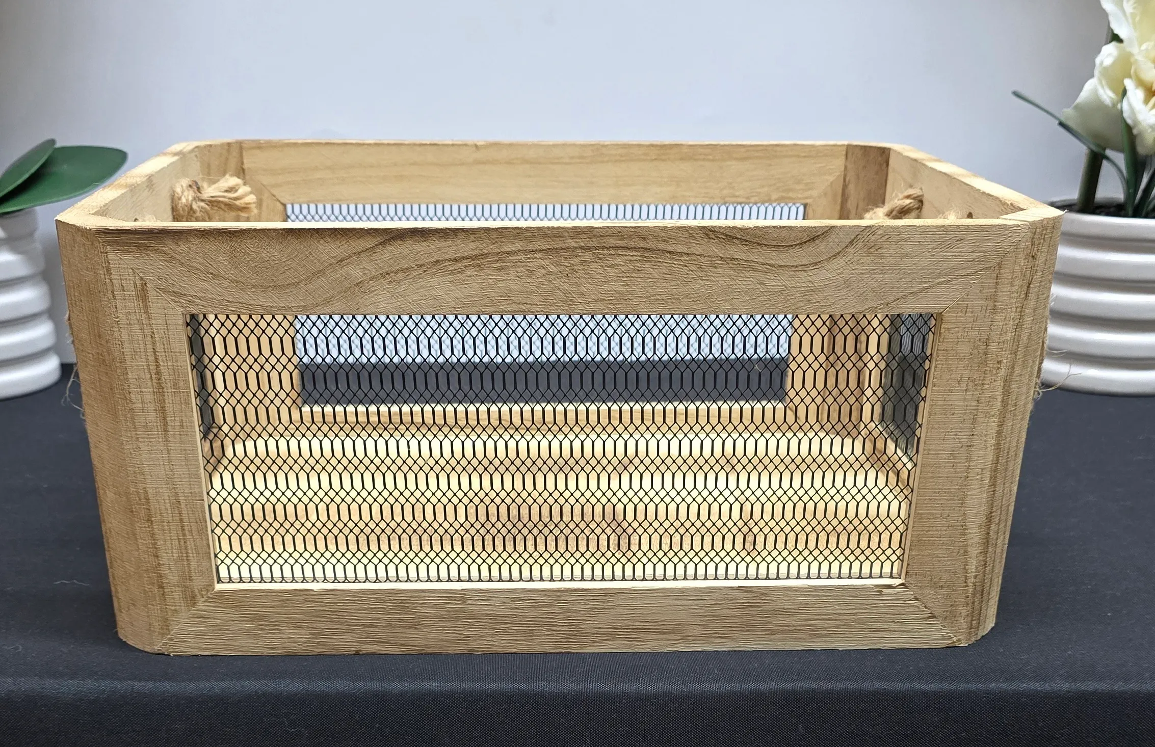 Wood and Wire Basket - 14 x 10 x 6 inch