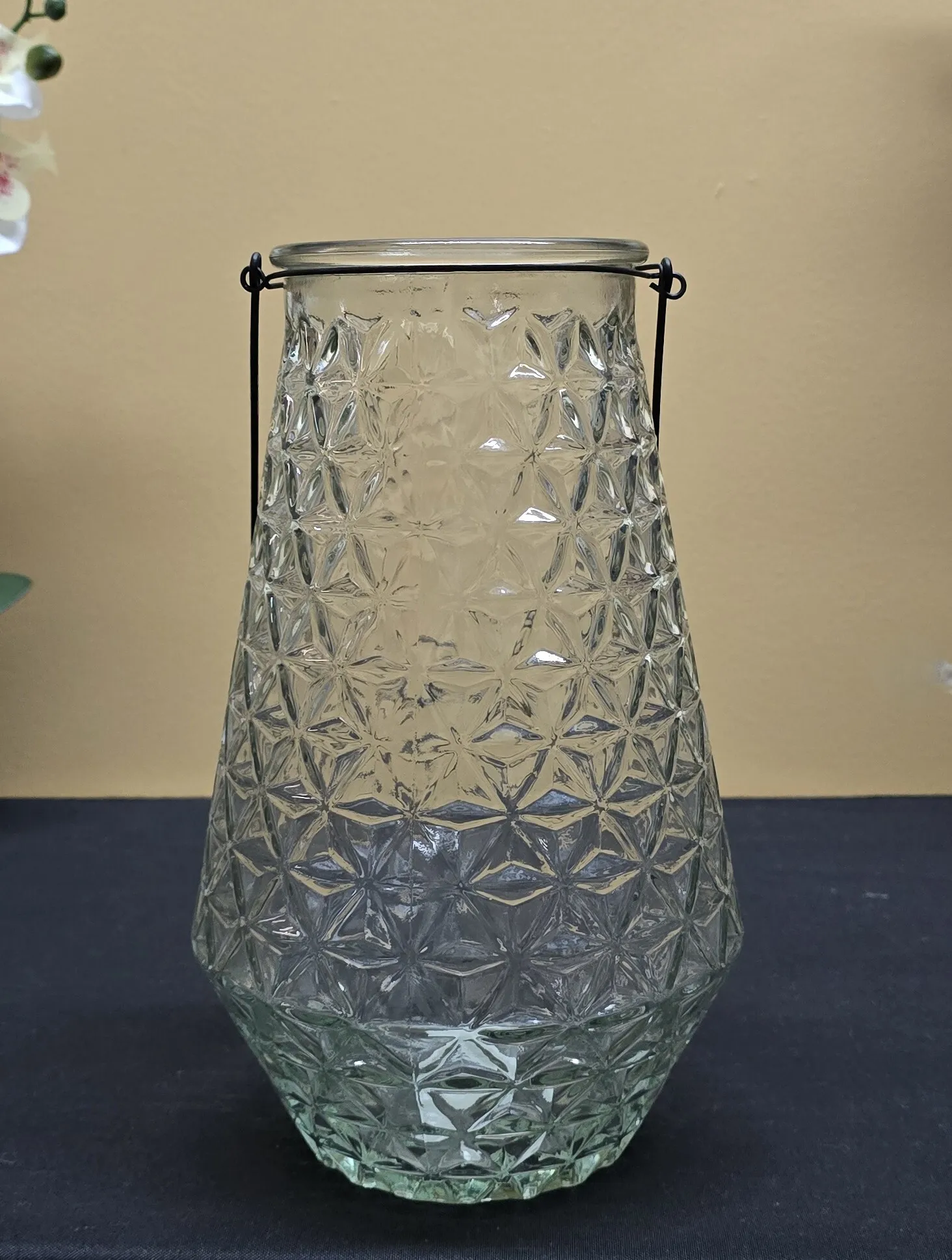Glass Lantern with wire handle 12 inch