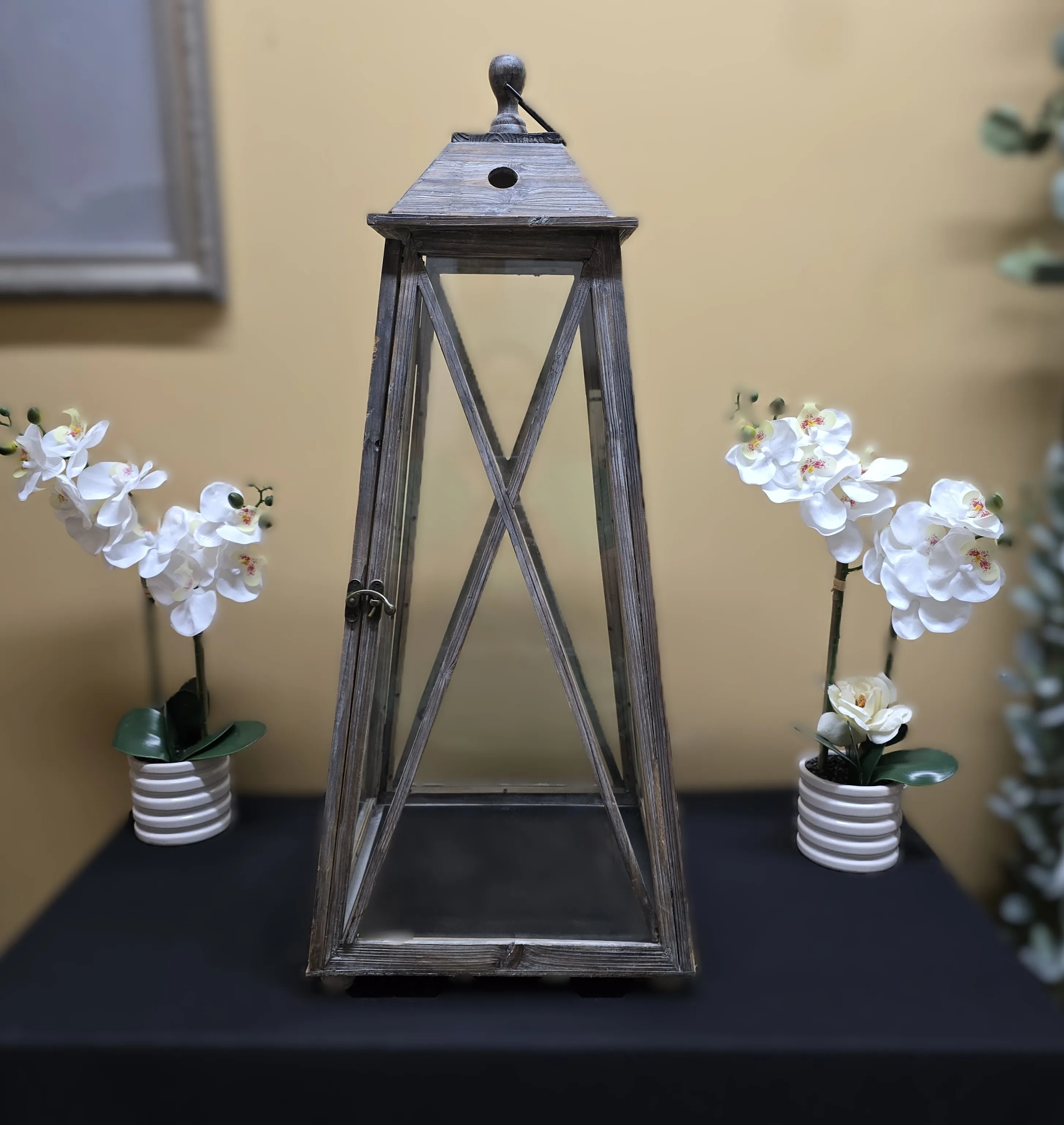 Large Wood Lantern Candle Holder