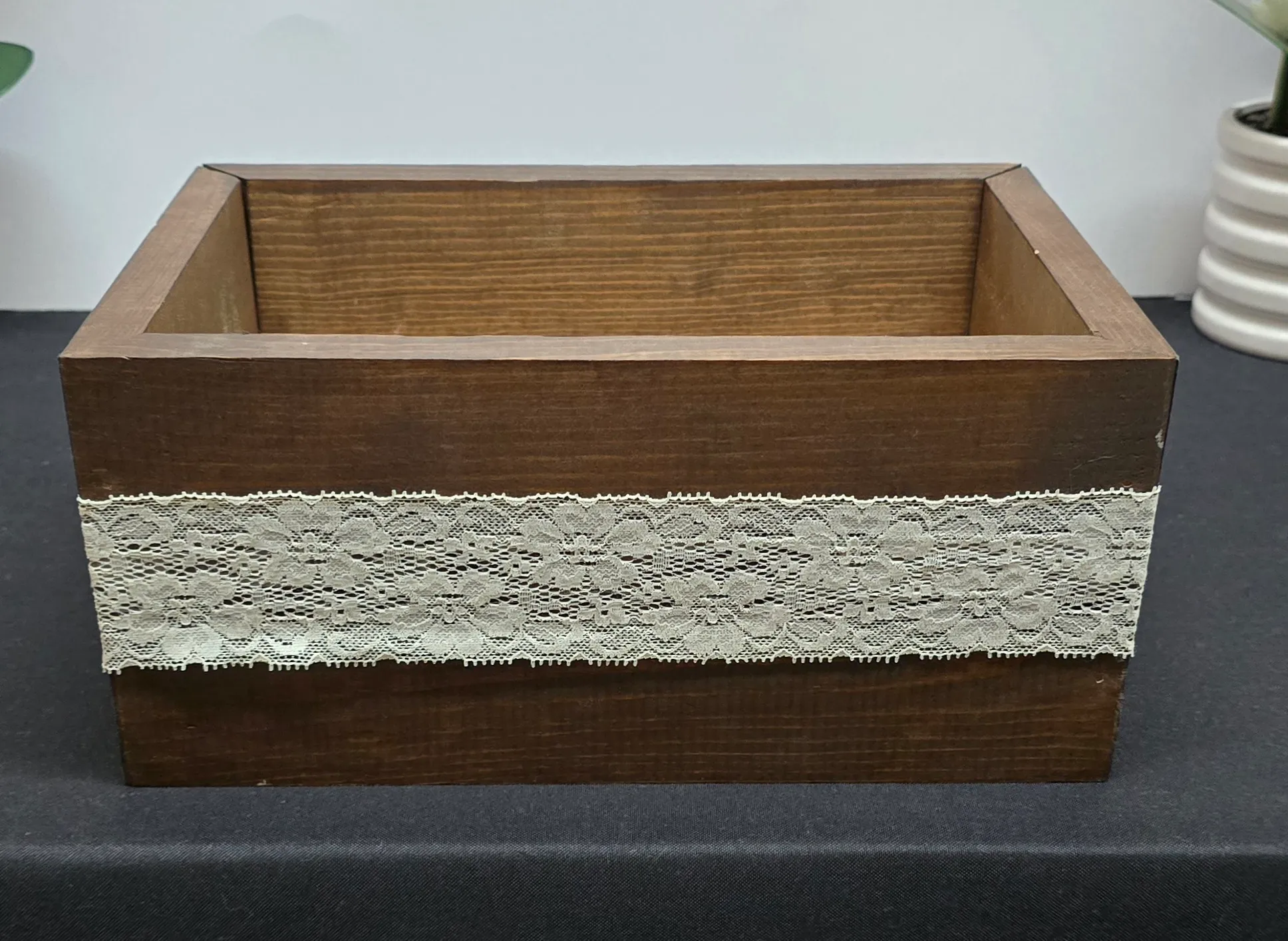 Wood Flower Box with Lace 12 x 8 inch