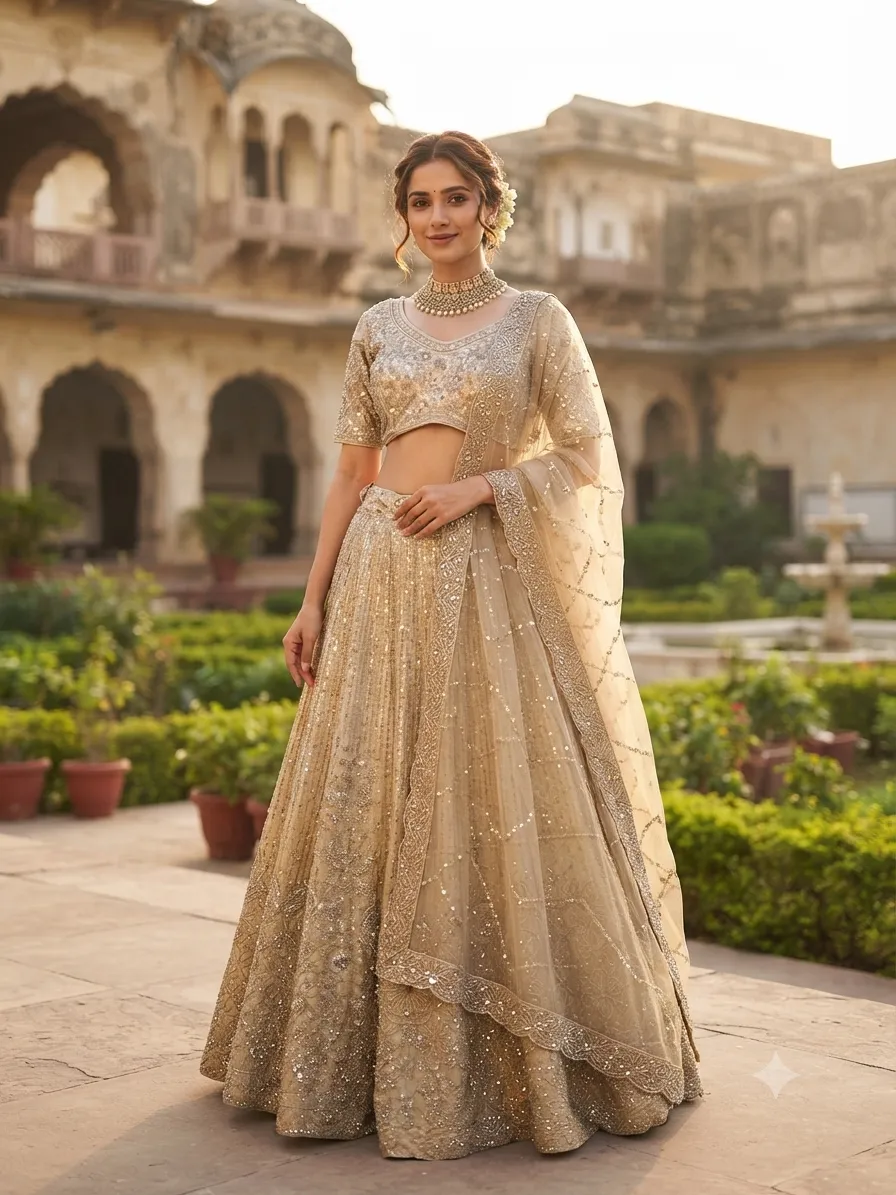 Golden Double Shade Bridal Lehenga GRW , L0114
