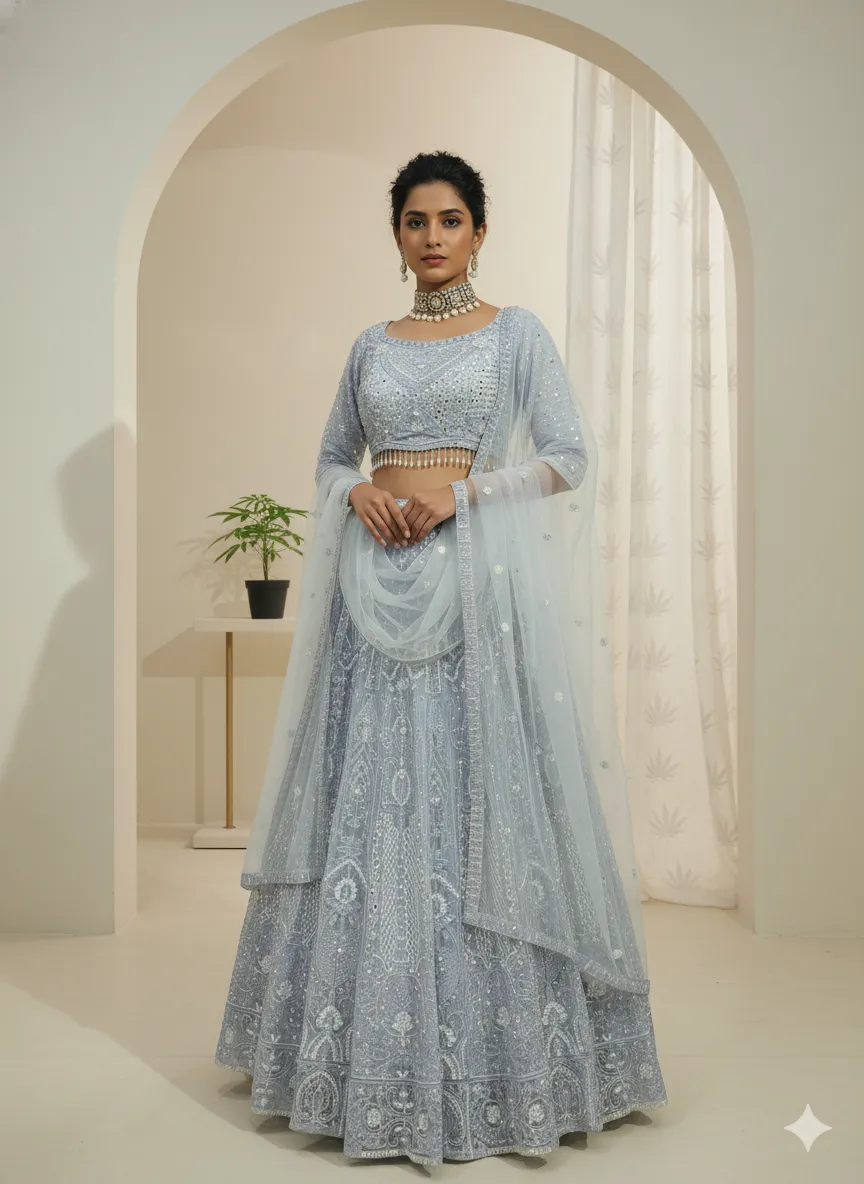 Pastel Lavender Embellished Bridal Lehenga - L6072 - GRW