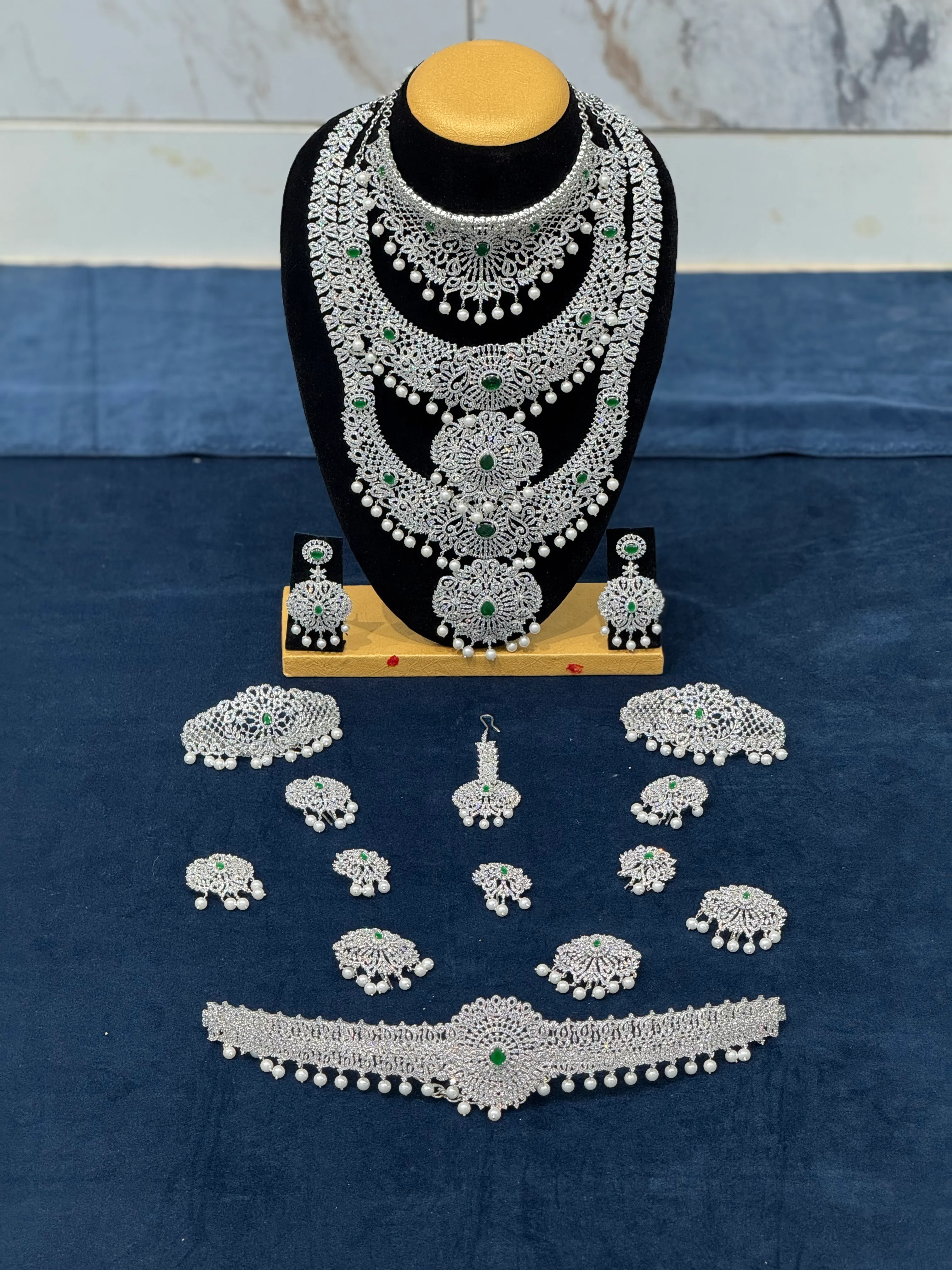 Green stone American Diamond Full set - D0016