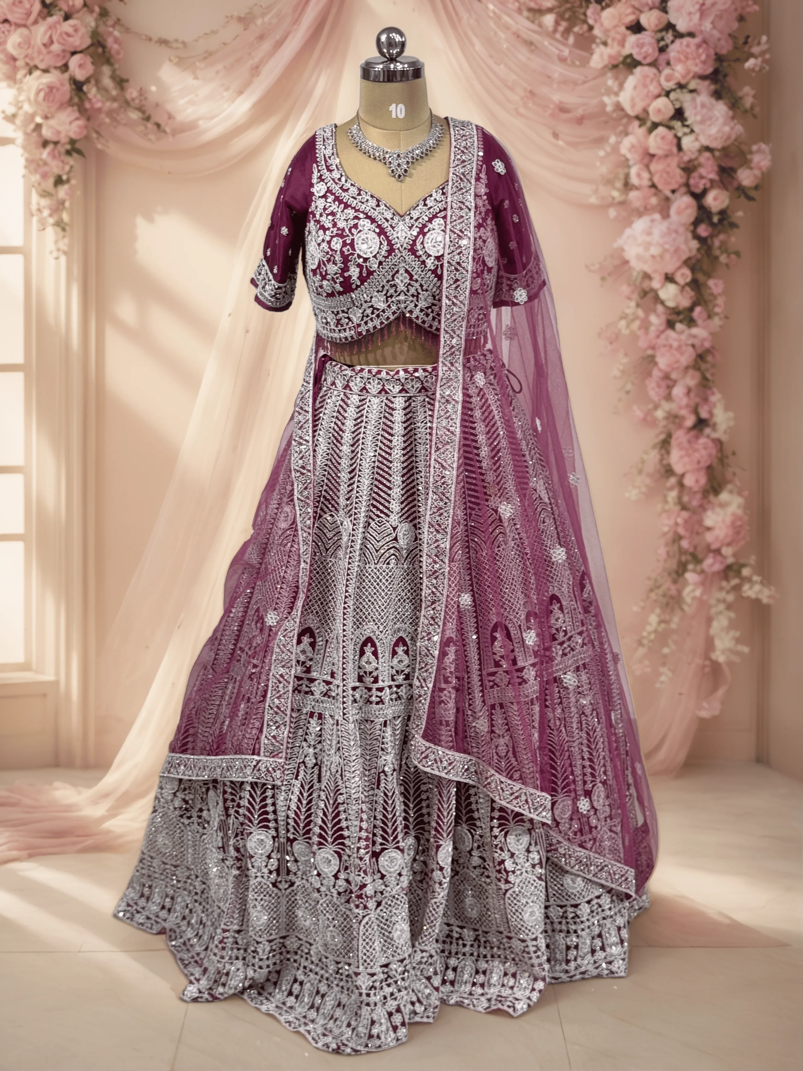 Rani pink With Silver Stone Bridal Lehenga , GRW - L0098