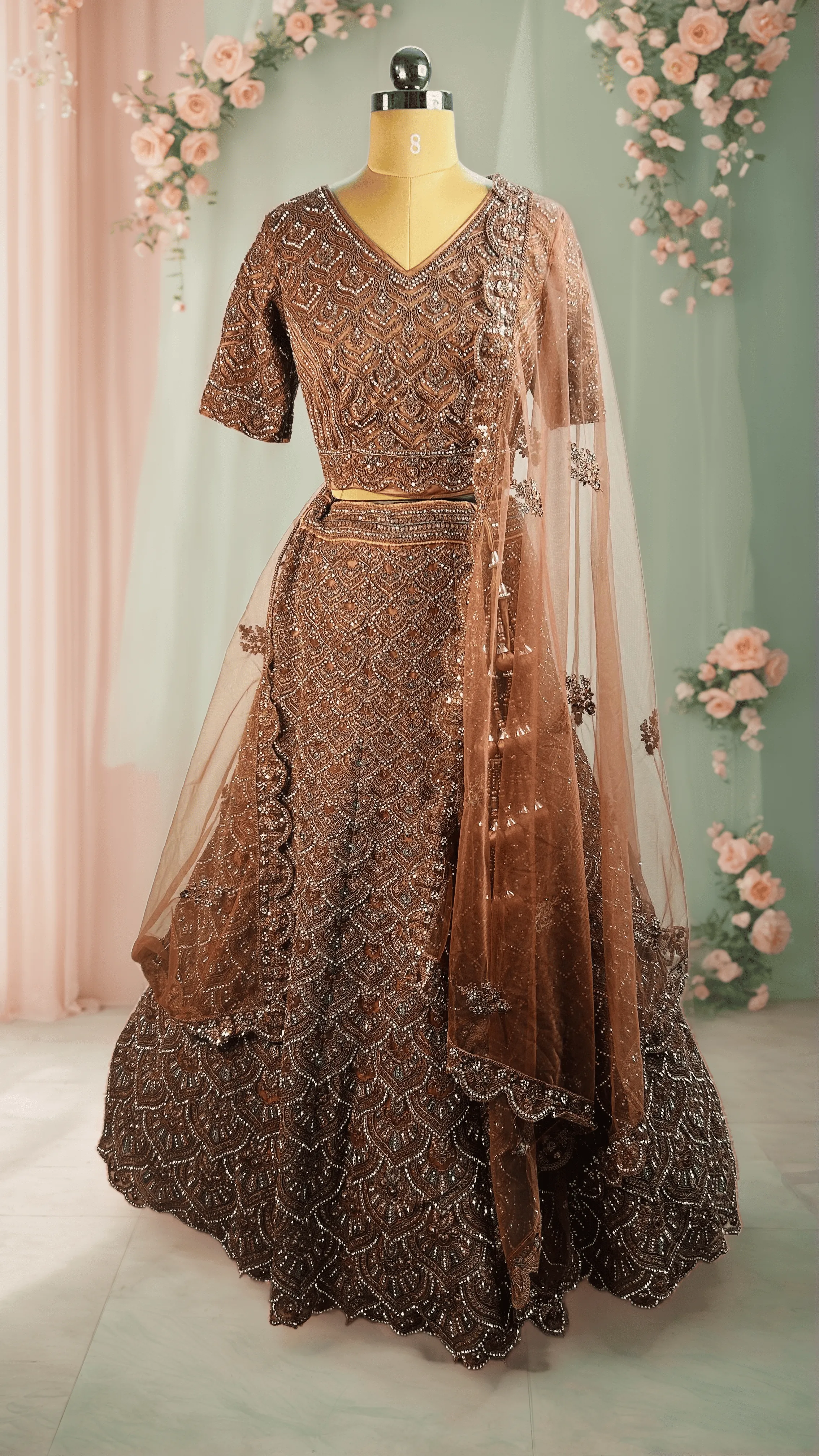 Rithika Rust Feather Designer Bridal Lehenga - GRW L0061 , L6049