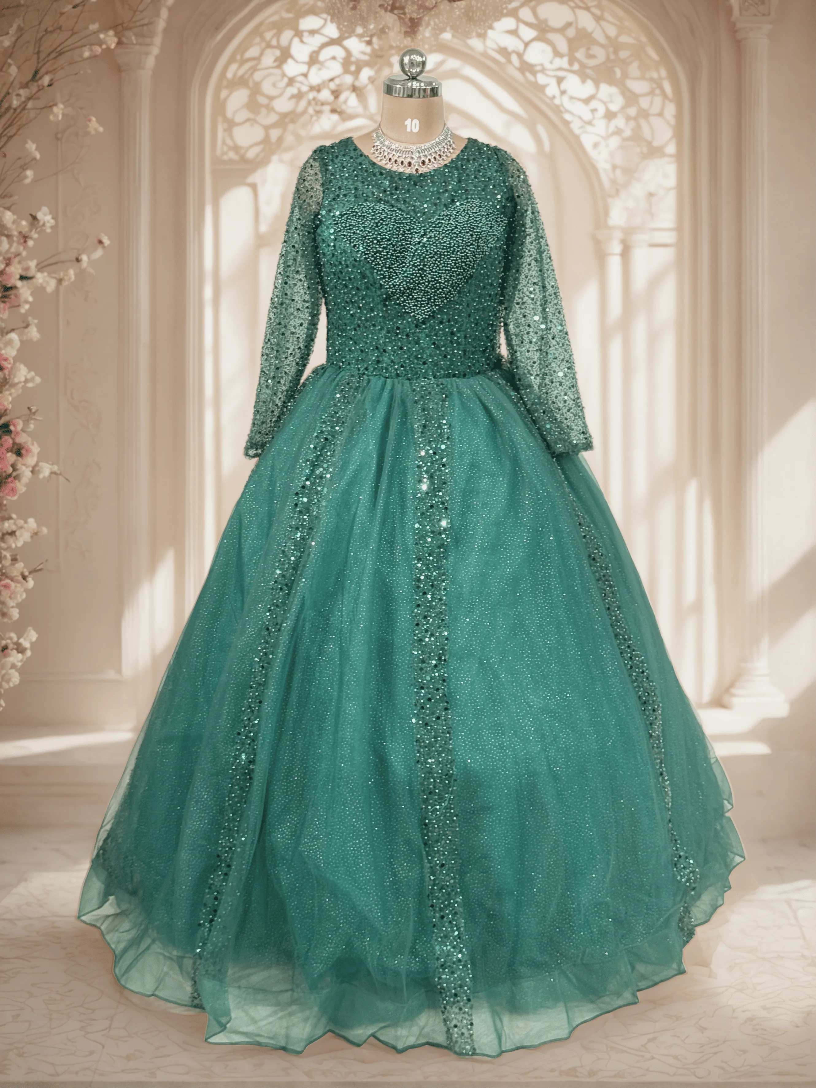 Green Stone Work Bridal Gown - G32