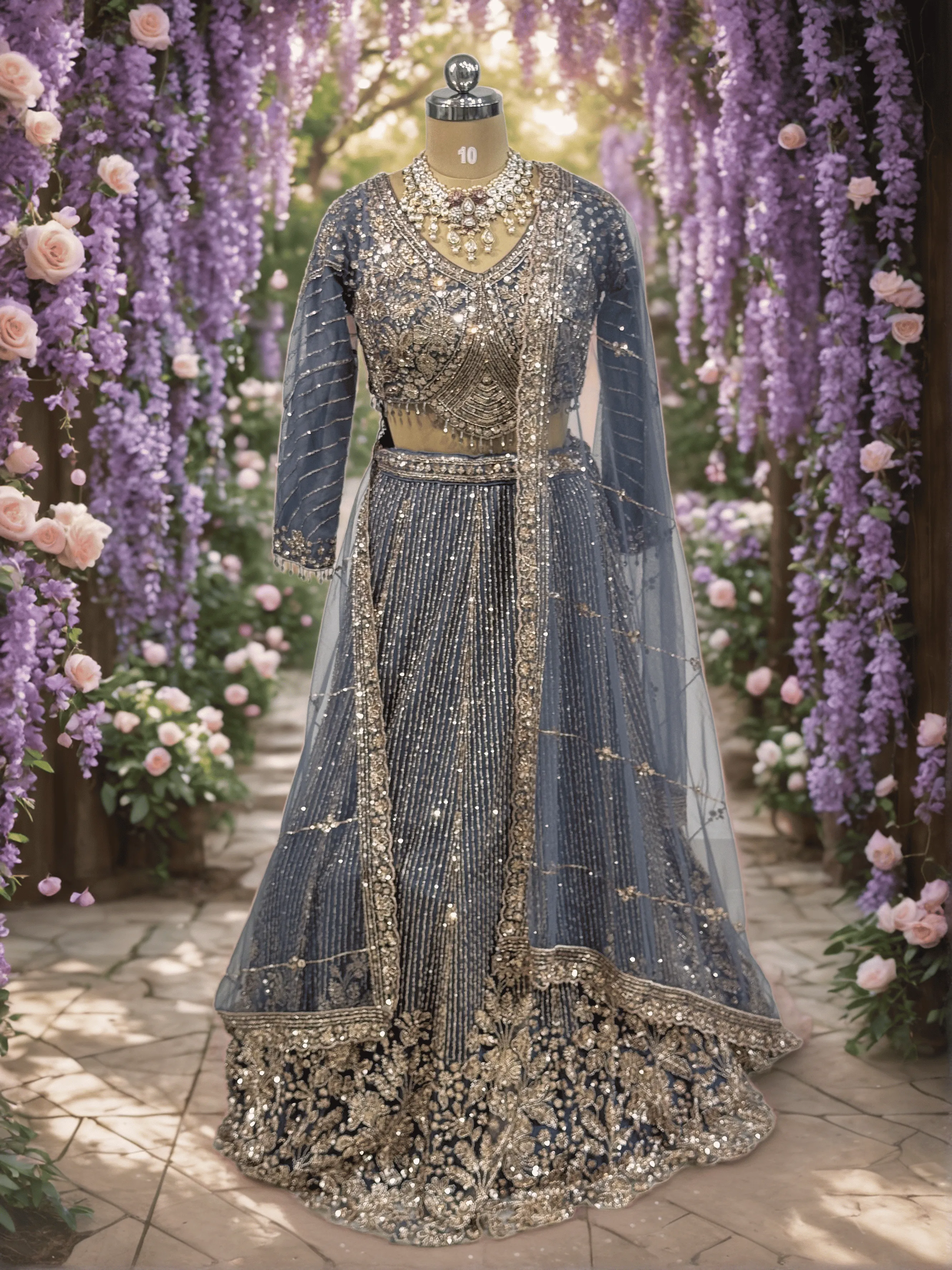 Grey with Gold Bridal Lehenga , GRW - L0093