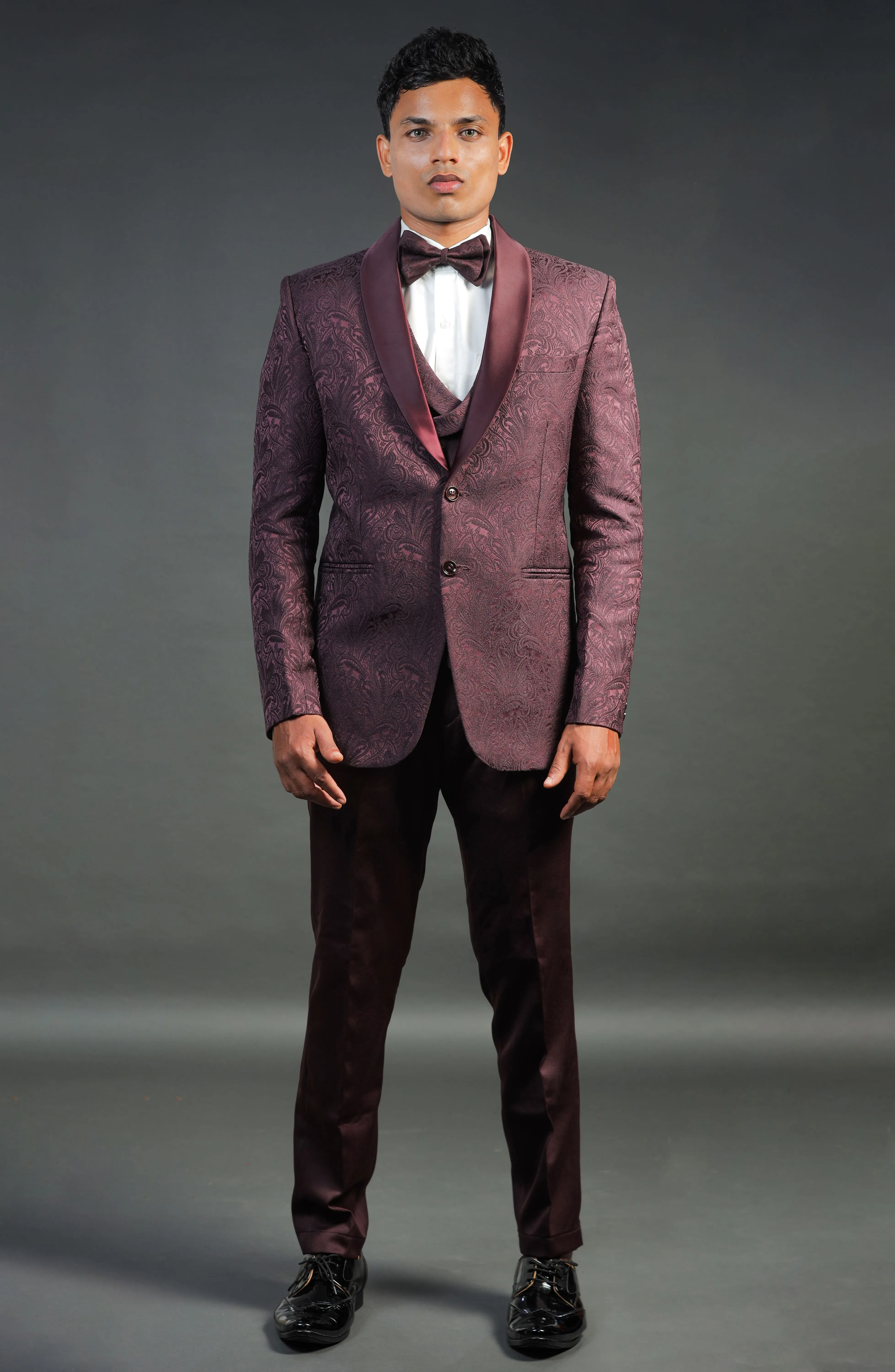 Wine Floral Printed Tuxedo
