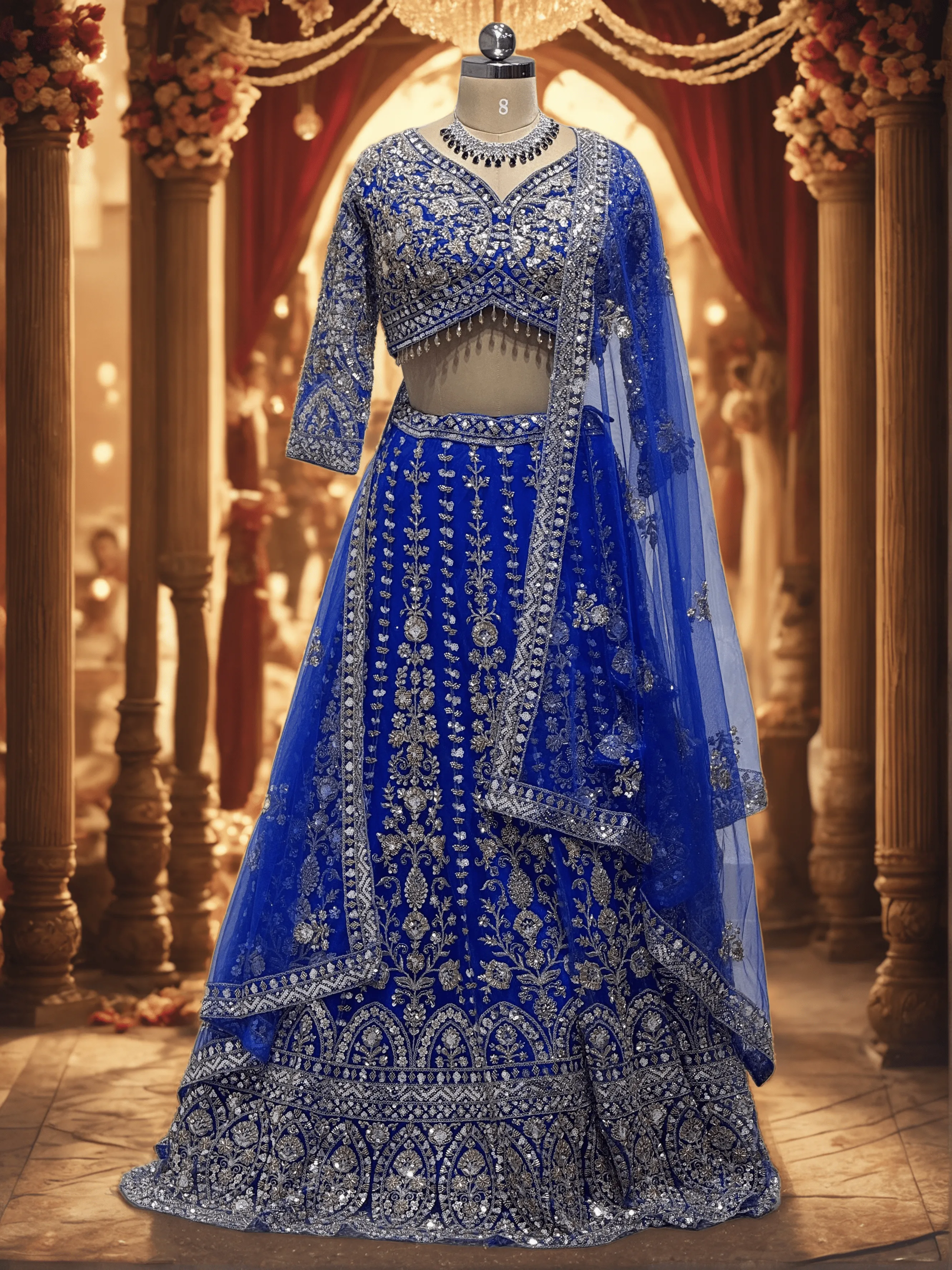Navy Blue Mirror work Bridal Lehenga  - L0082 , GRW