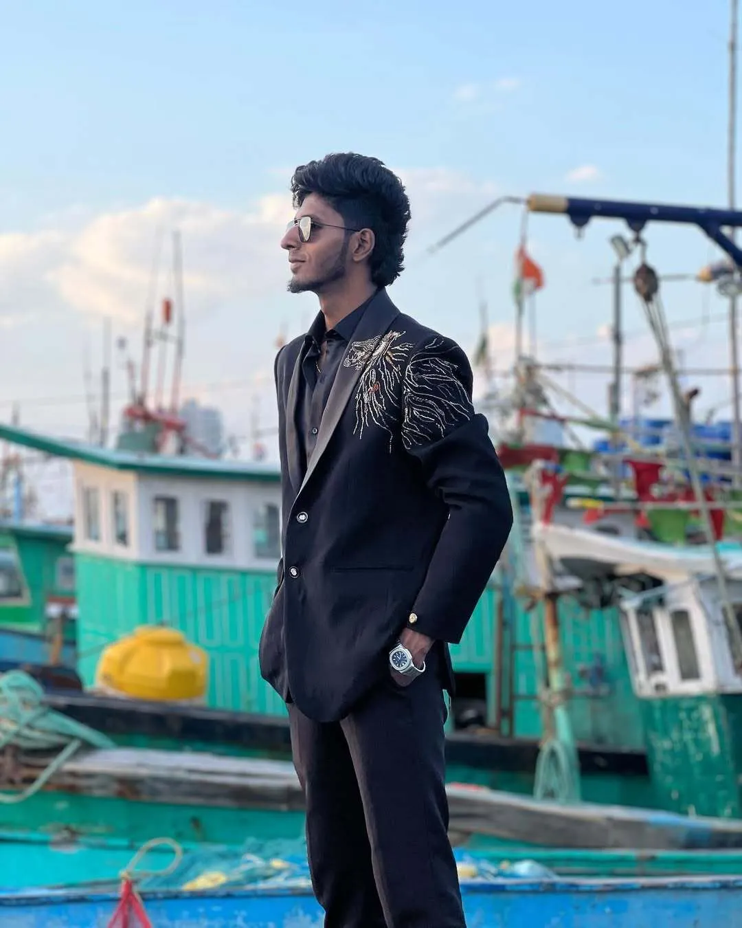 Black 3 Piece Tuxedo Embroidery 