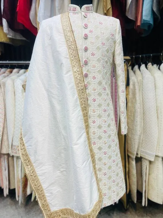 White Sherwani Shawl