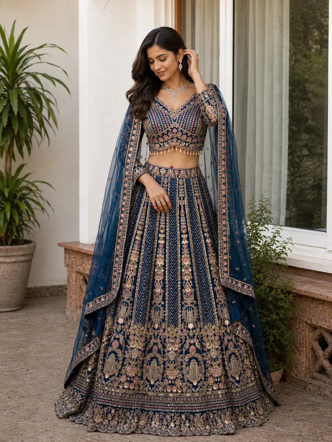 Royal Blue Heavy Thread work Lehenga - L0120 - GRW