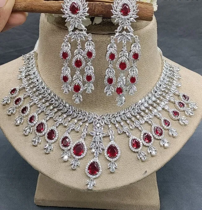 Diamond and Ruby Bridal Necklace Set - D0005
