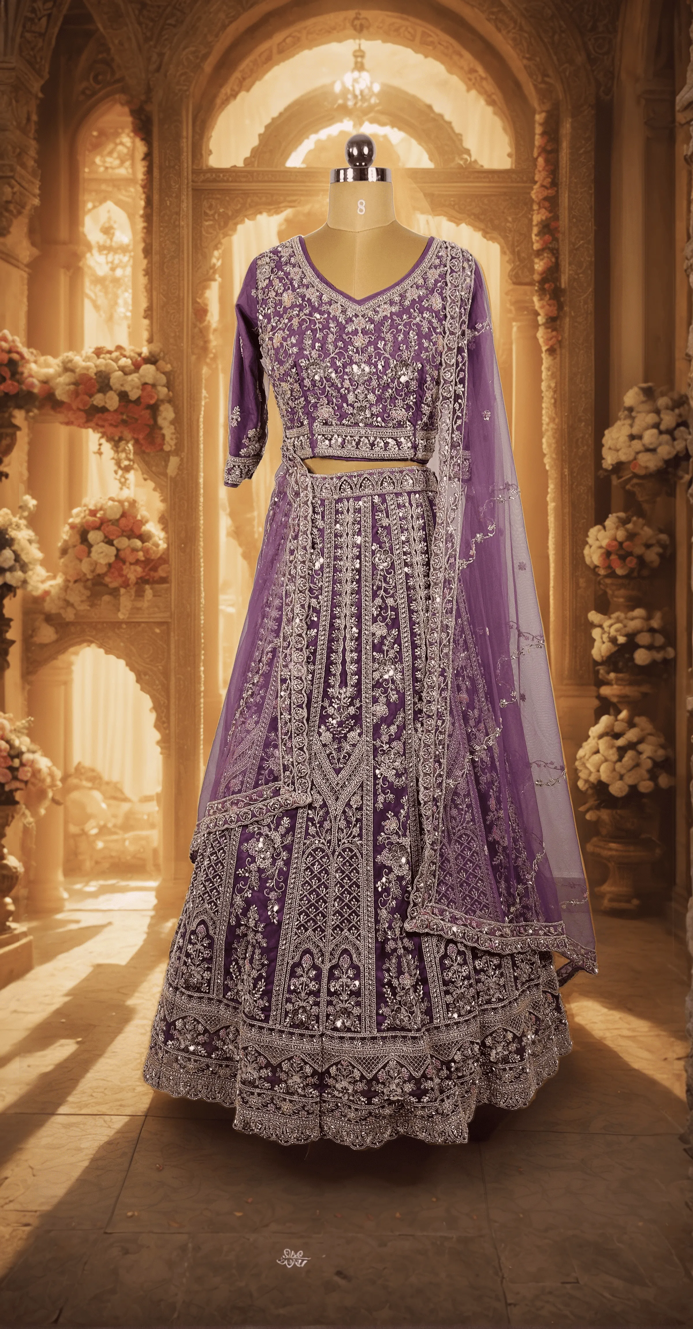  Purple Motif Embroidery Bridal Lehenga - GRW - L0056,L6047