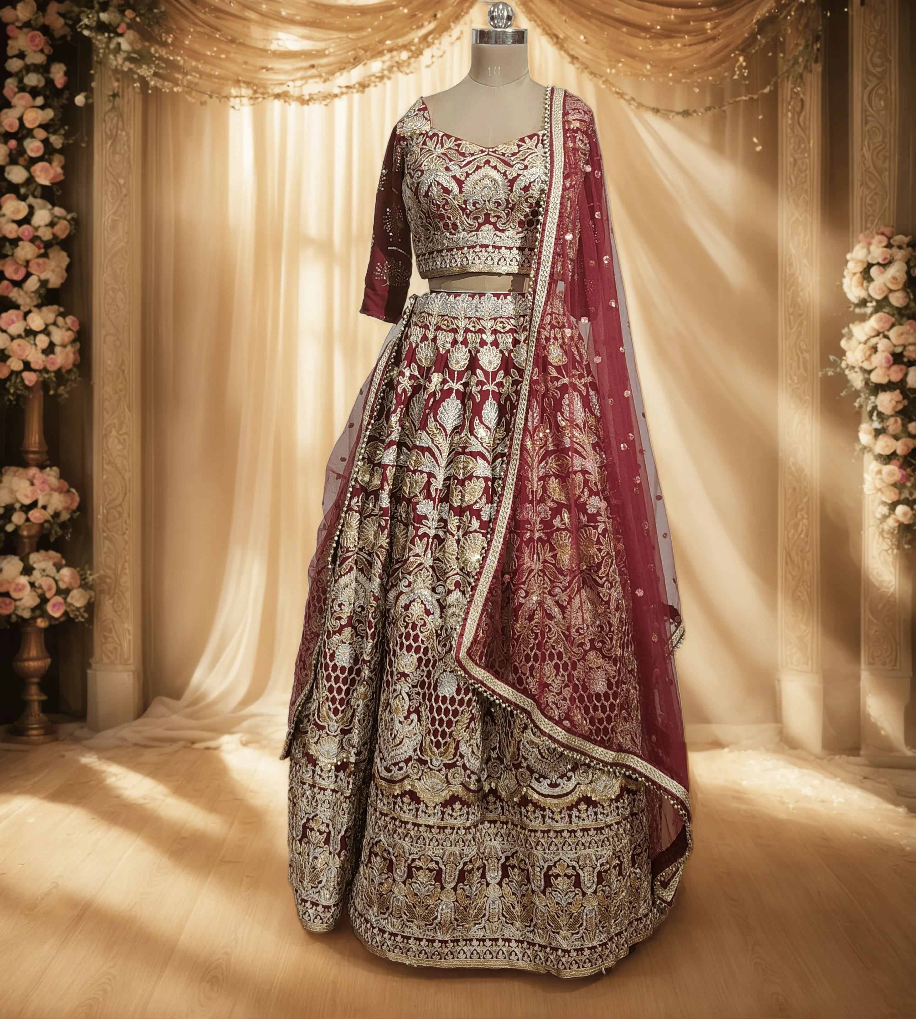  Maroon Art Silk Flared Lehenga - L6056 , GRW