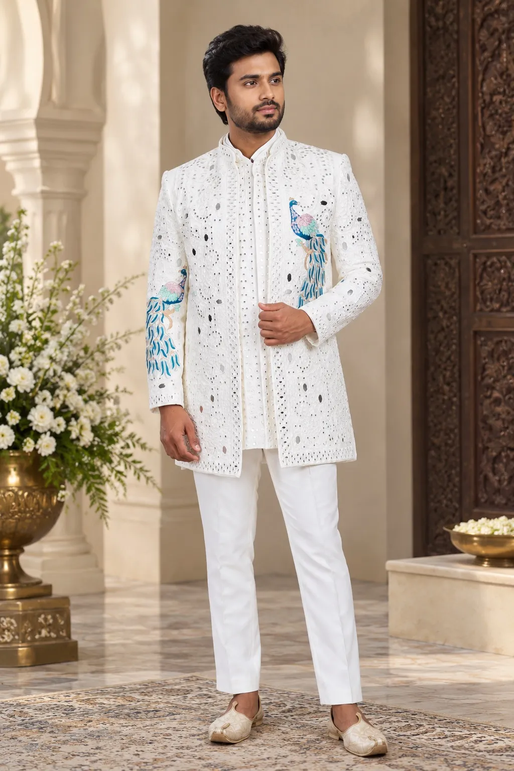 White With Peacock Embroidery jodhpuri