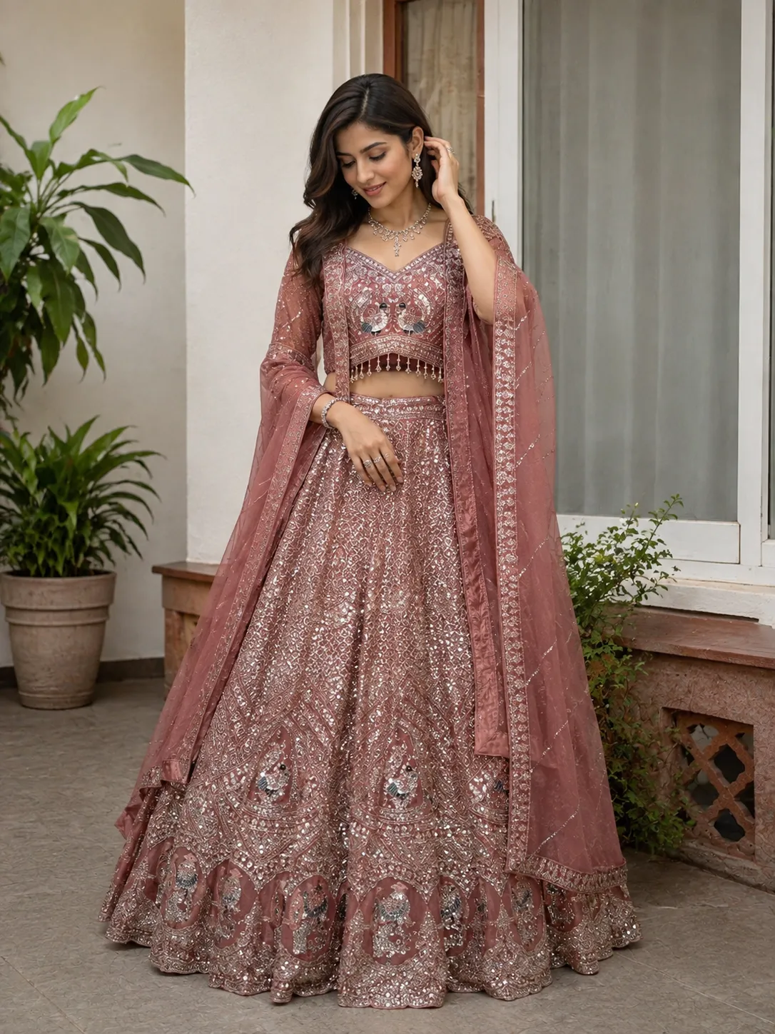 Pink Beige Heavy Work Bridal Lehenga - GRW - L6090 - L0119 - L6096