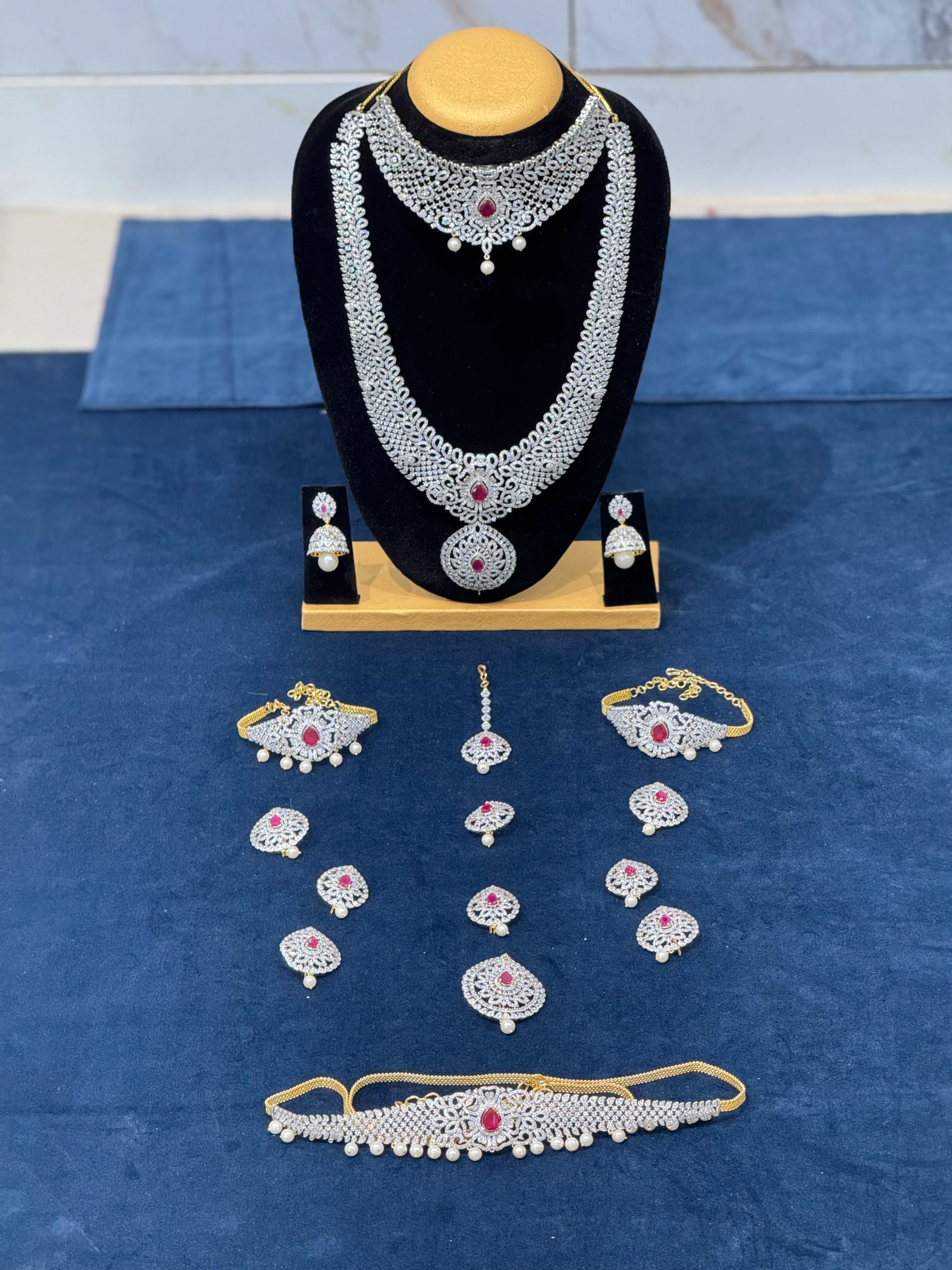 Red stone American Diamond Full Set - D0014