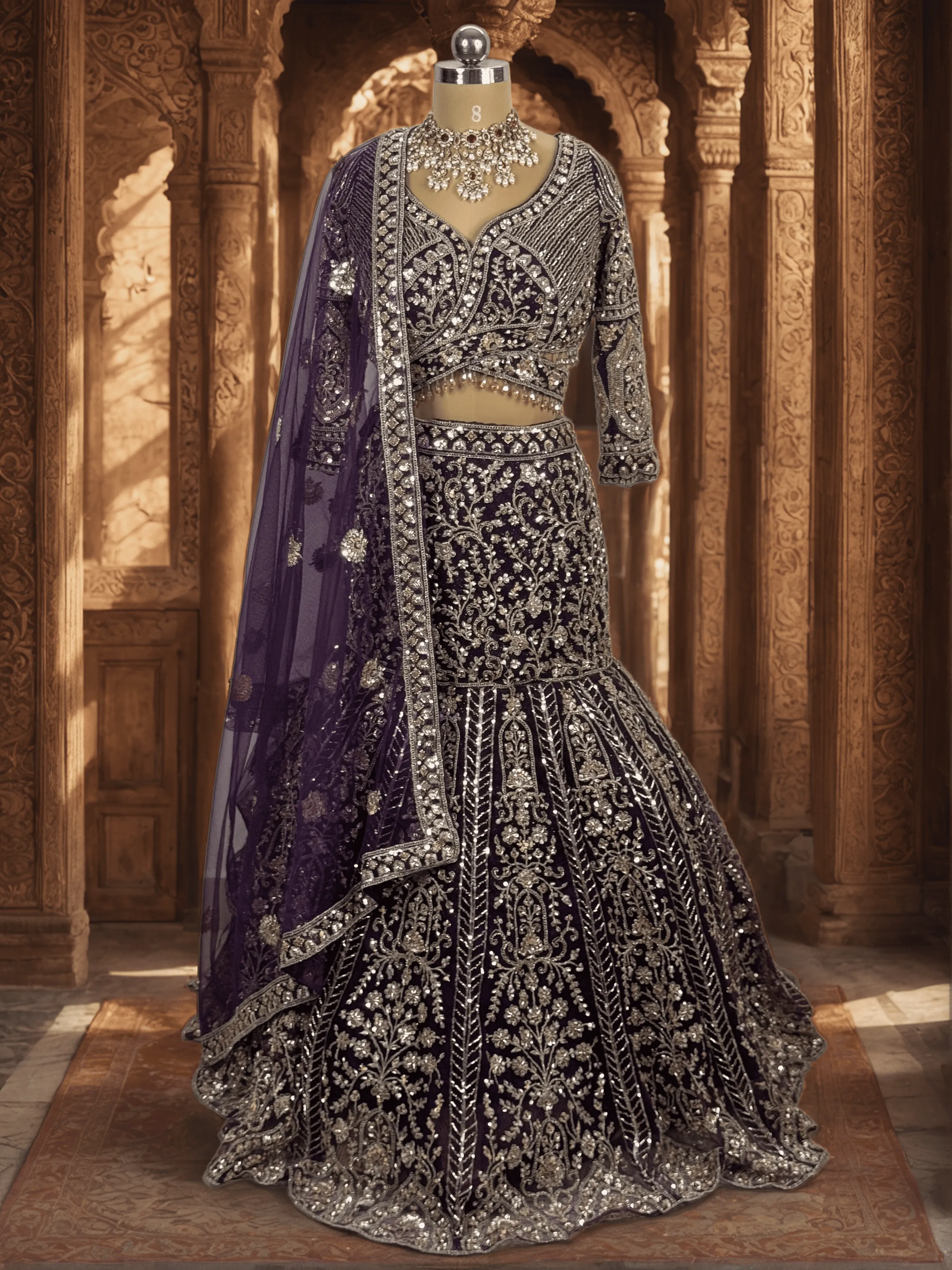 Claret Wine Fish Tail Lehenga - GRW