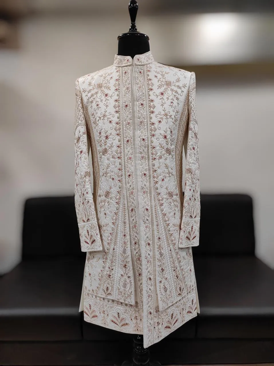 Cream Double Layer Embroidery Jodha Akbar Sherwani