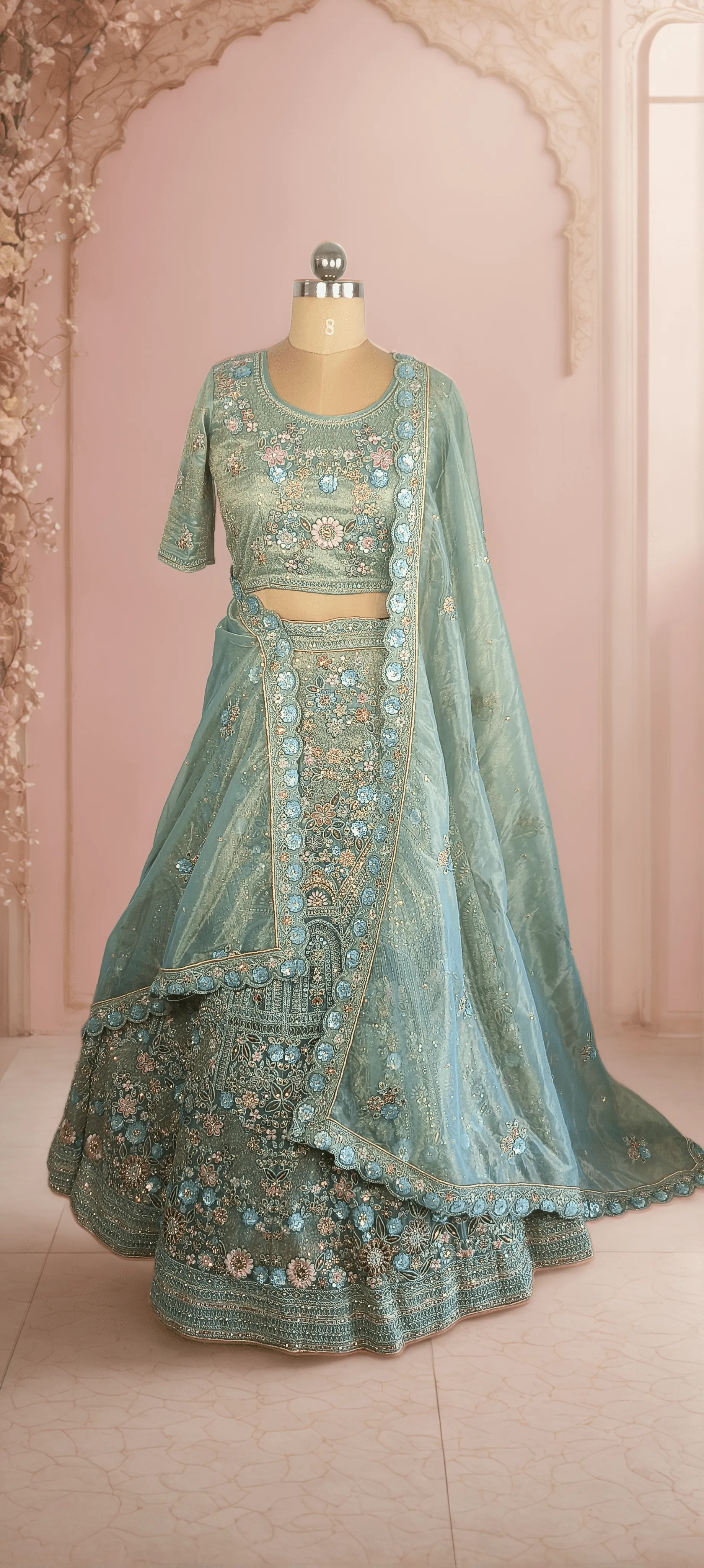 Pastel Green Kajol Zharkan Sequence Lehenga - GRW- L0047