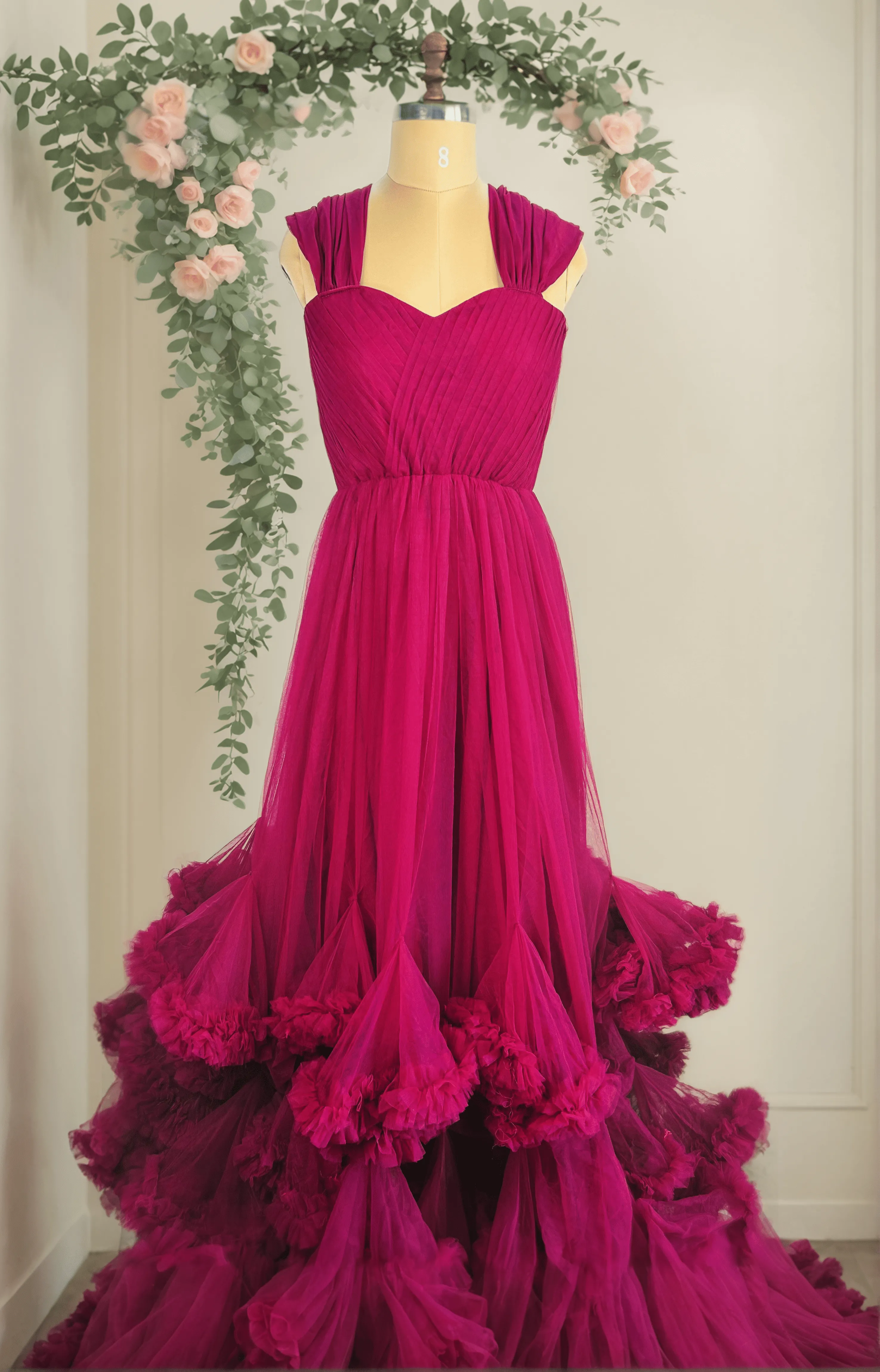 Magenta Puffy Floral Gown MNP