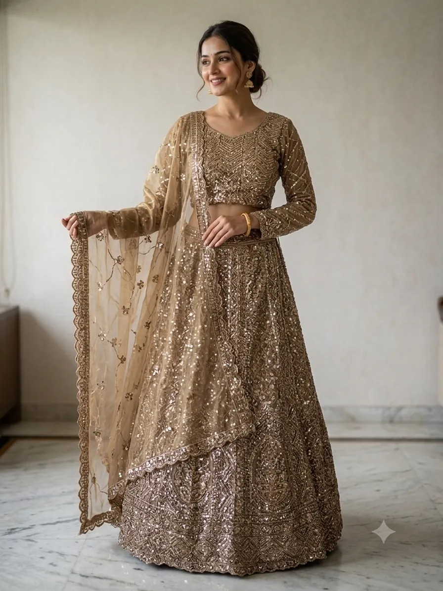 Champagne Sparkle Gold Bridal Lehenga