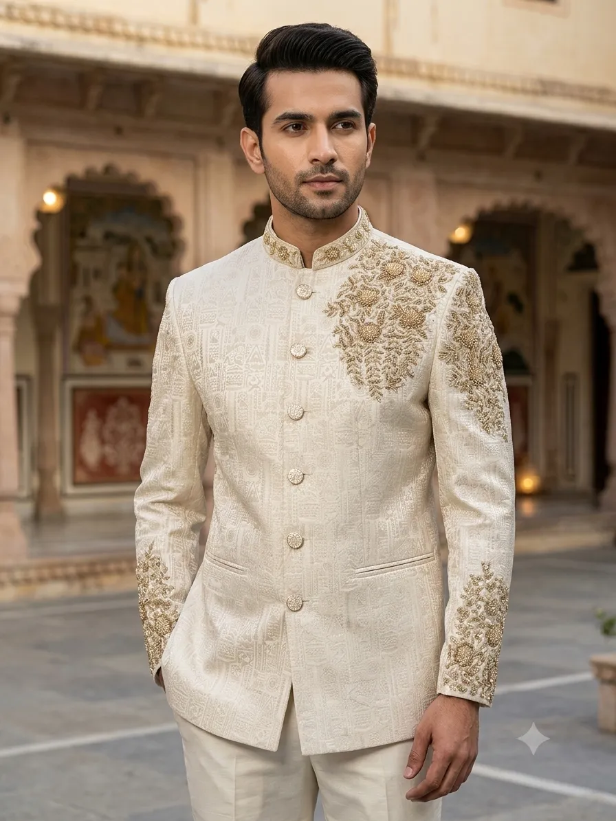 Gold Jacquard One Side Embroidery Jothpuri - CHN