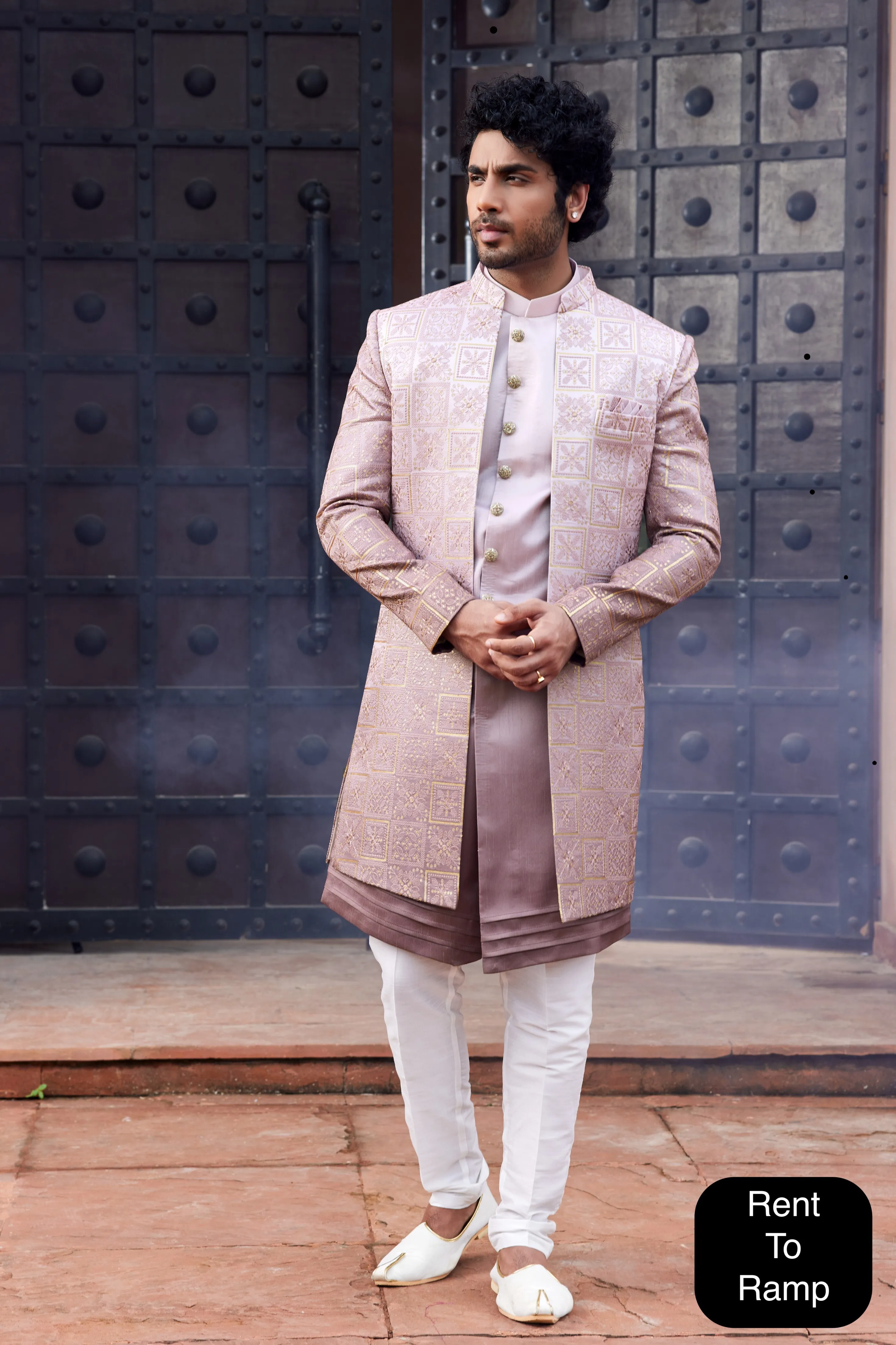 Peach Double Layer Sherwani