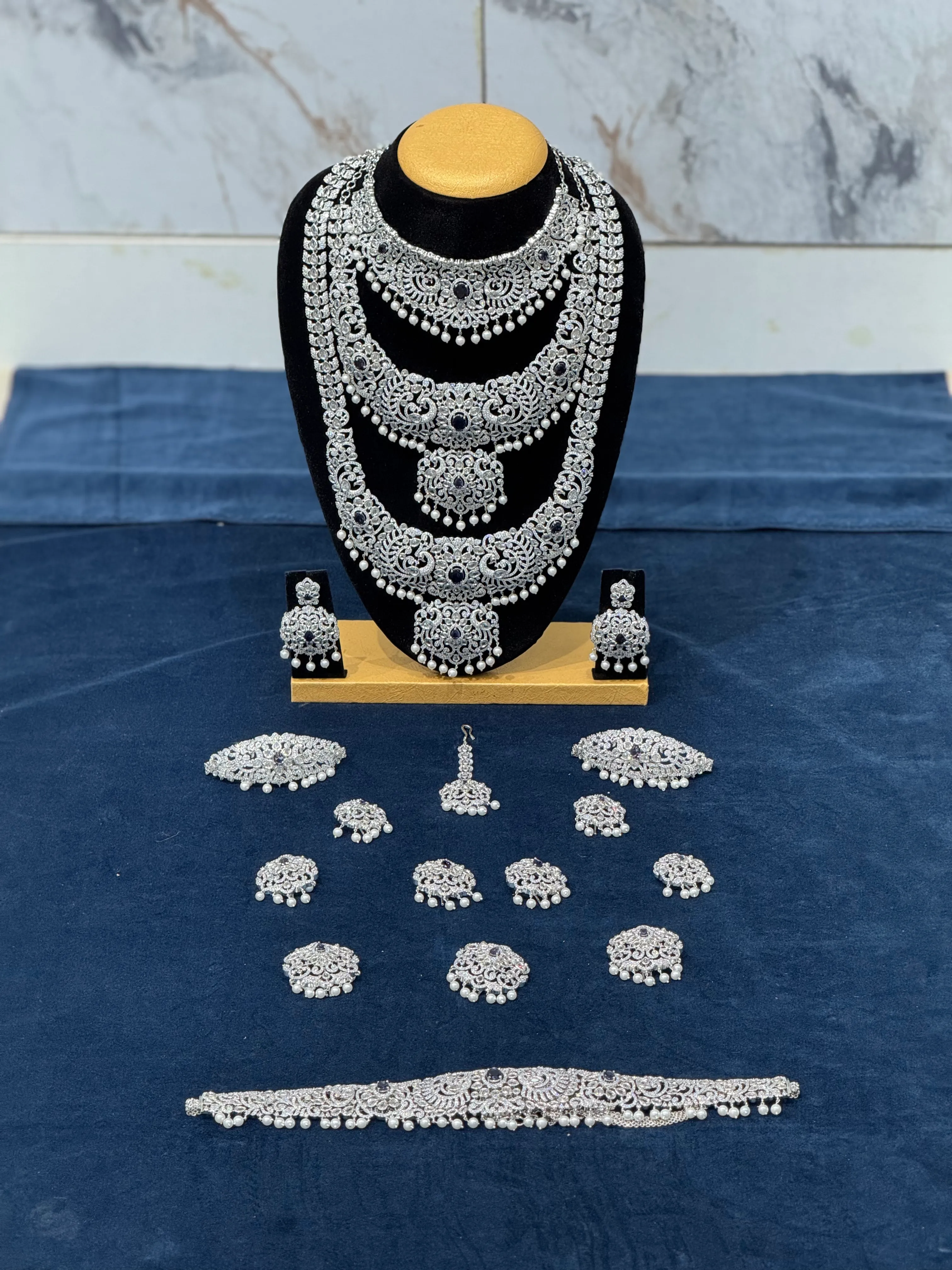 Blue Stone American Diamond Full Set - D0017