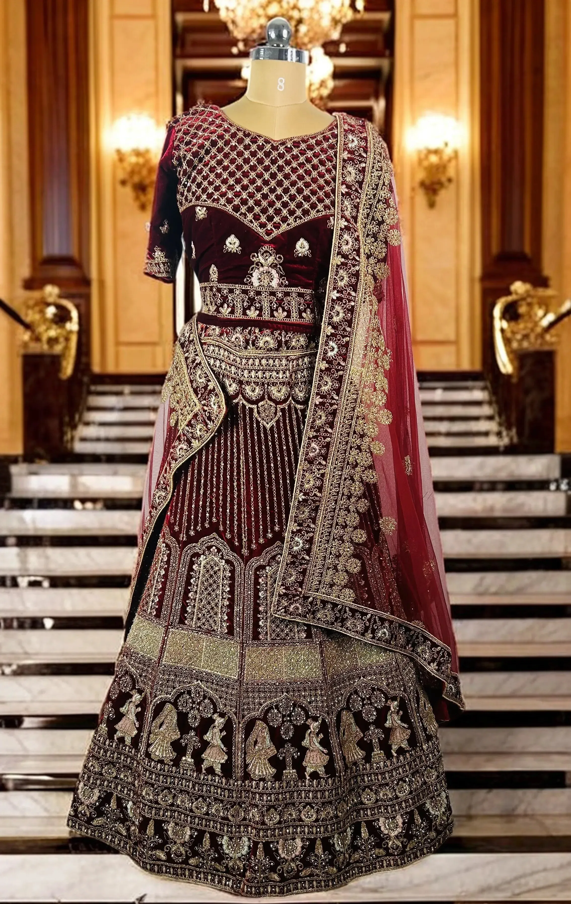 Maroon pastel bridal lehenga - L0037 , BUL