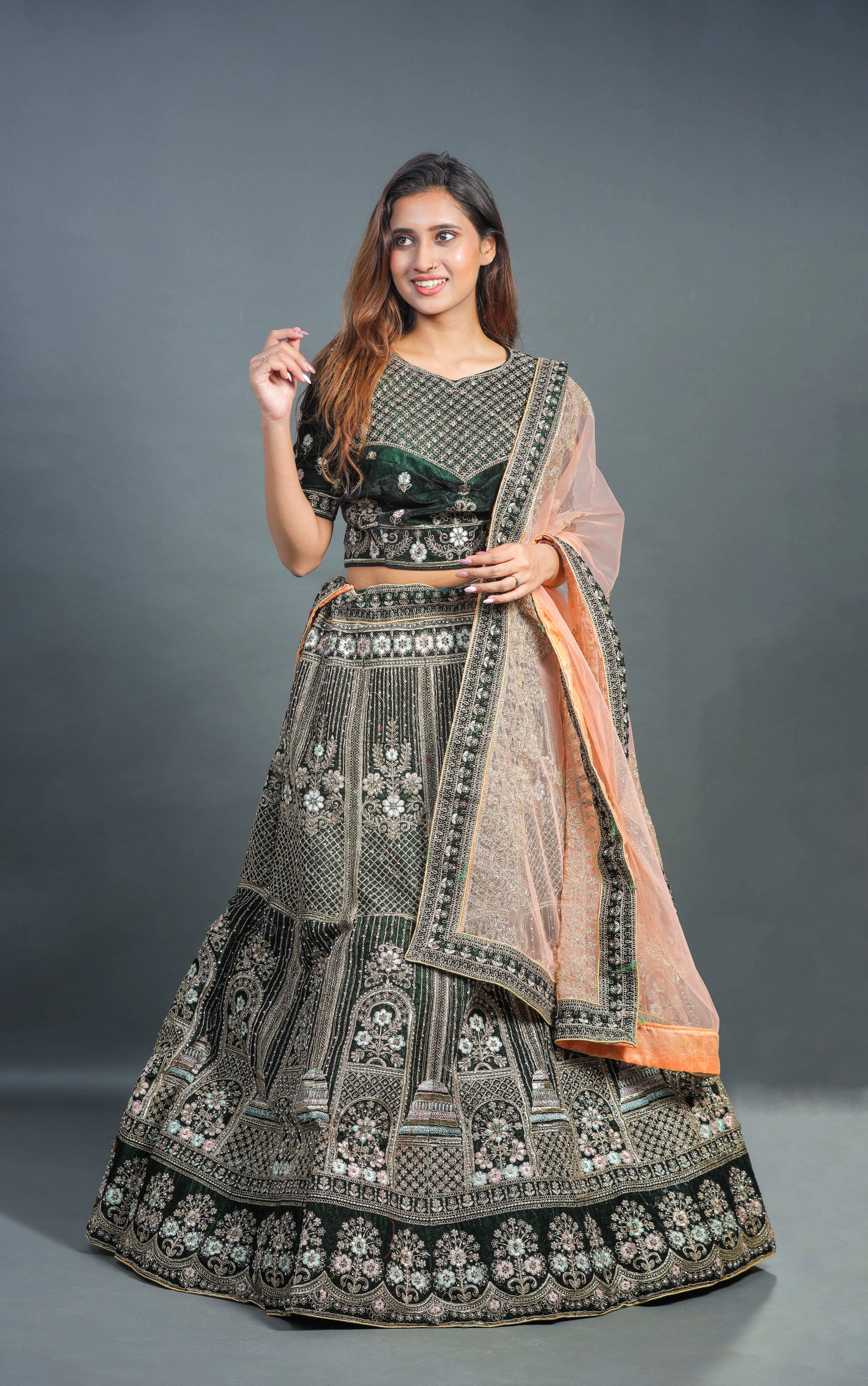 Green Pastel Motif Lehenga - L0018 , BUL