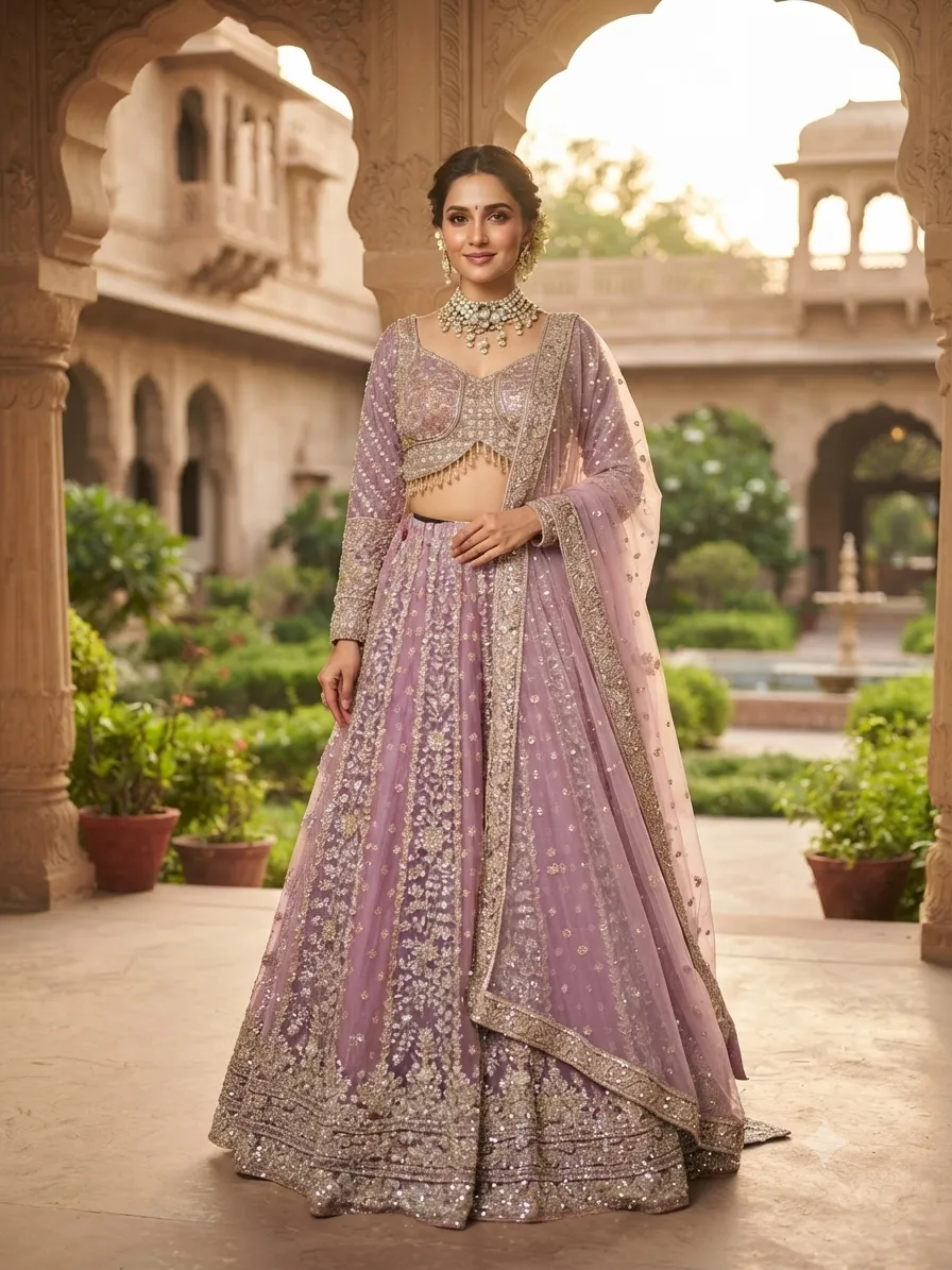  Onion Pink Full Sequence Bridal Lehenga - L0131 - GRW