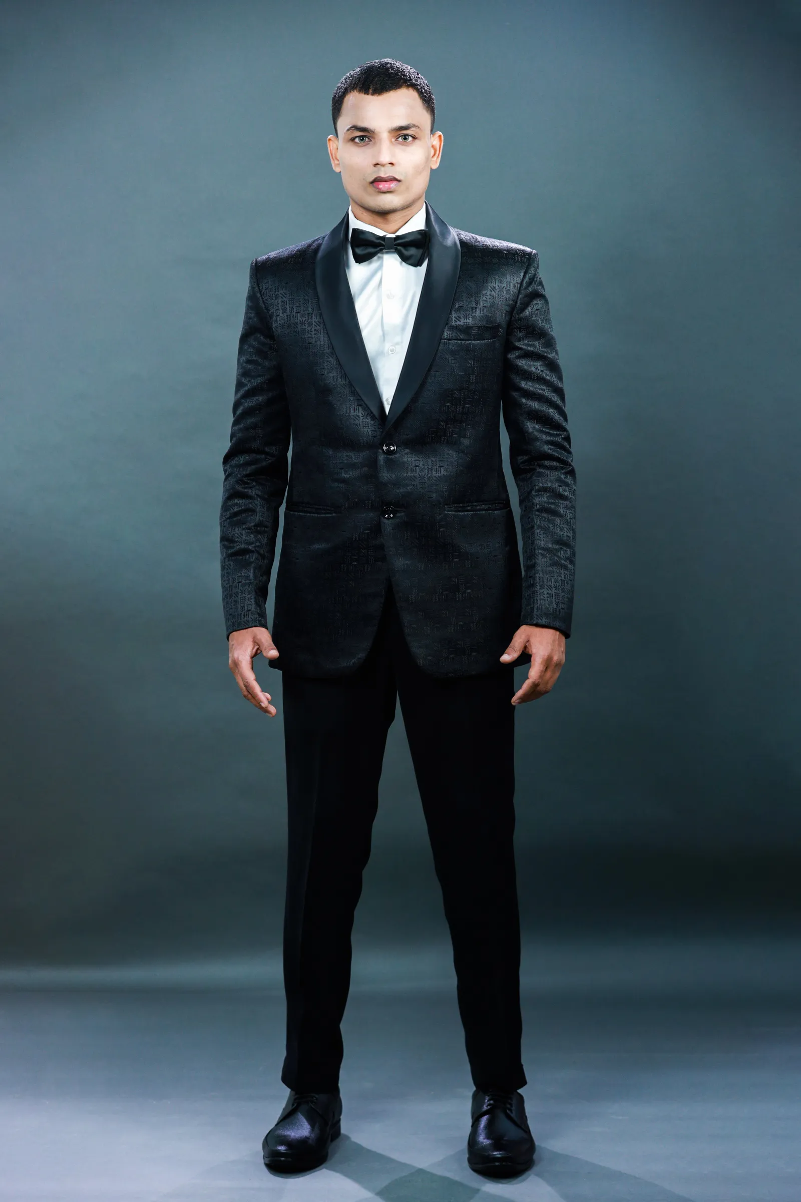 Black Printed 3 Piece Tuxedo