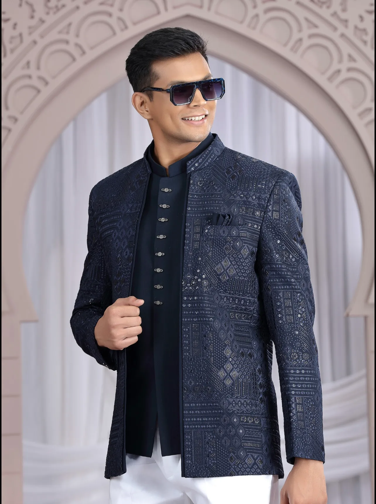 Navy Blue Double Layer Jodhpuri