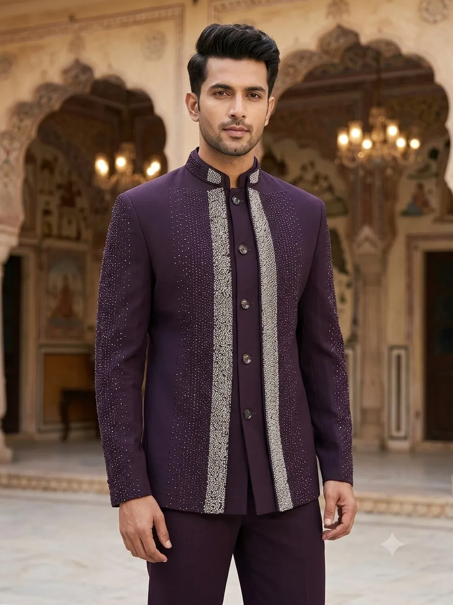 Wine With Silver Double Layer Jodhpuri