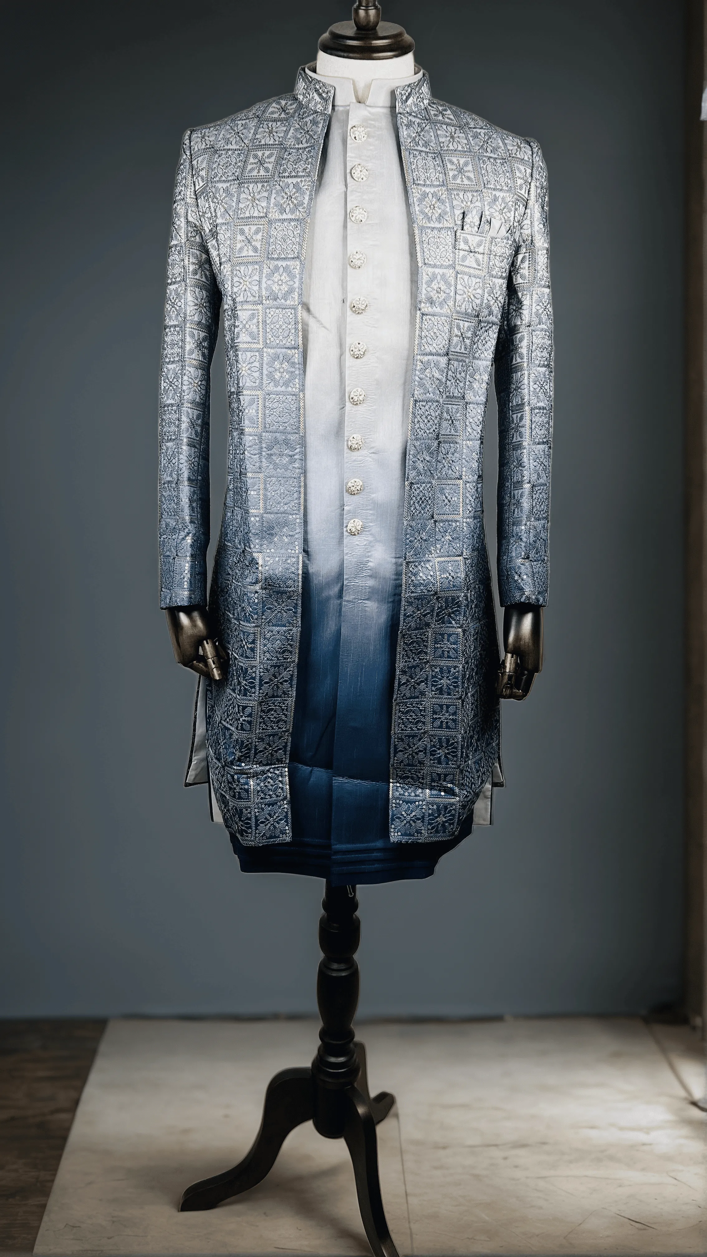 Pastel Blue Double Layer Sherwani
