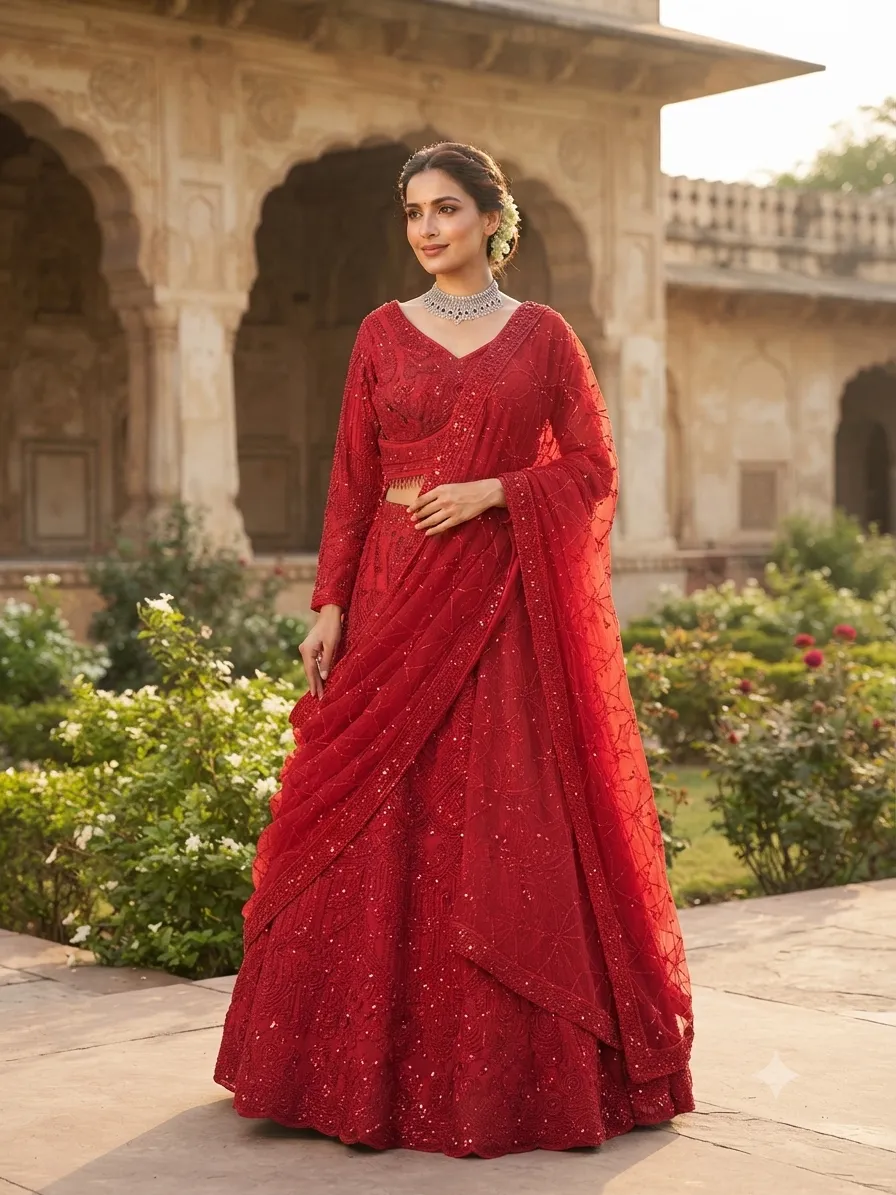Monochromatic Red Lehenga - L6102 - GRW - L0136
