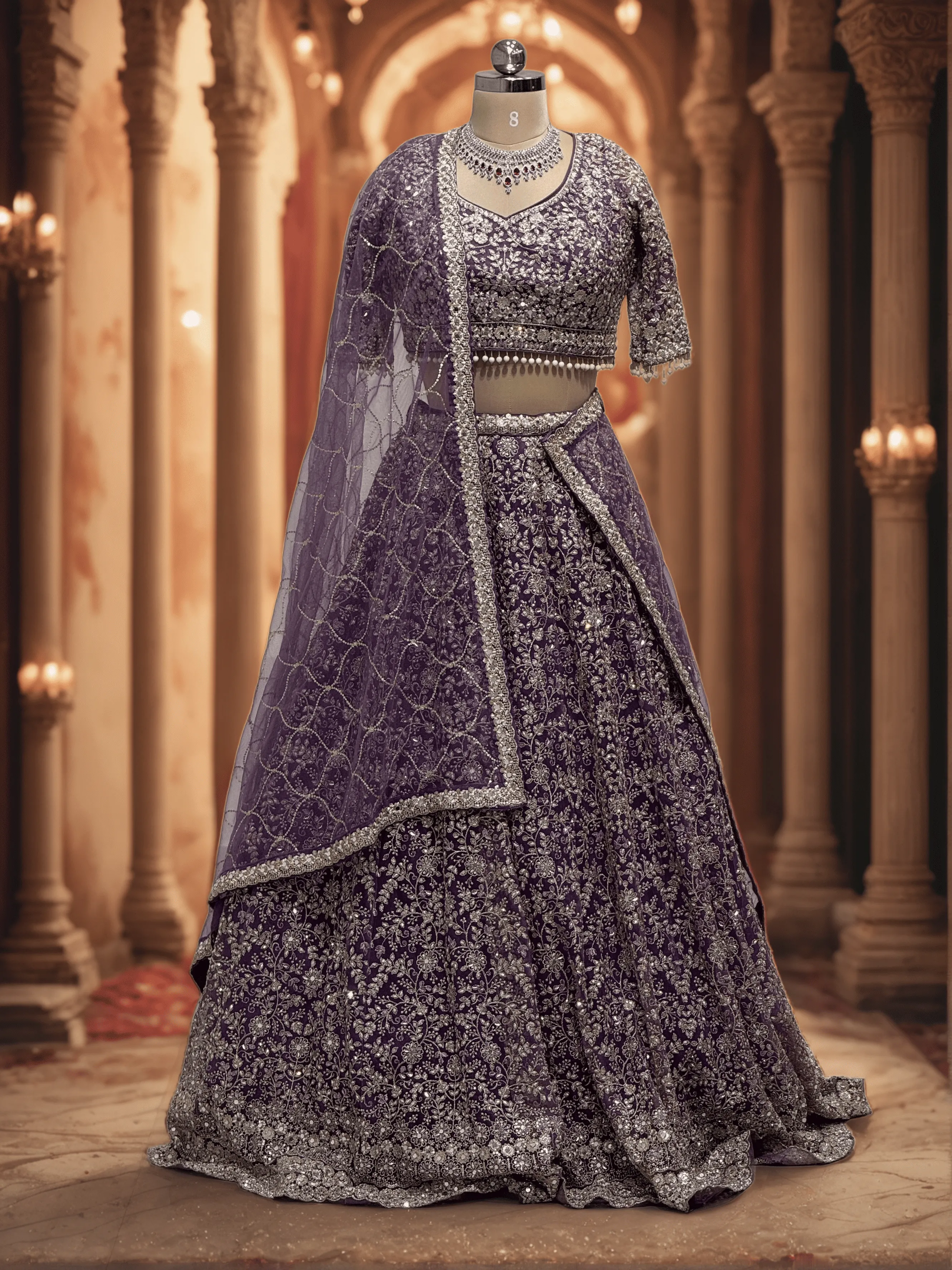 Lavender Full Work Bridal Lehenga - L0079 , GRW