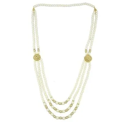 White Pearl with Golden Stone Mala for Men