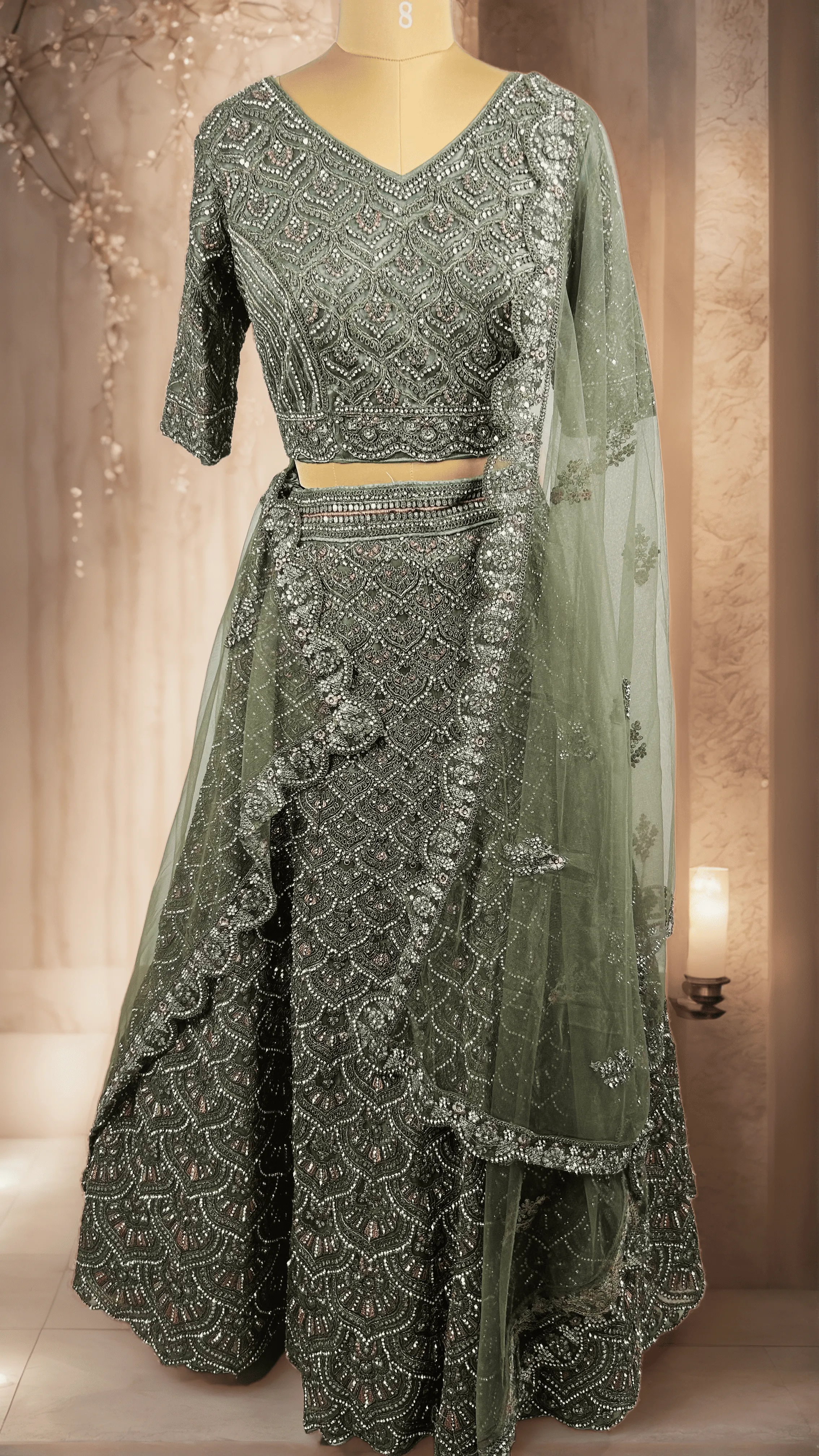Rithika Green feather designer bridal lehenga - GRW L6045 , L0066