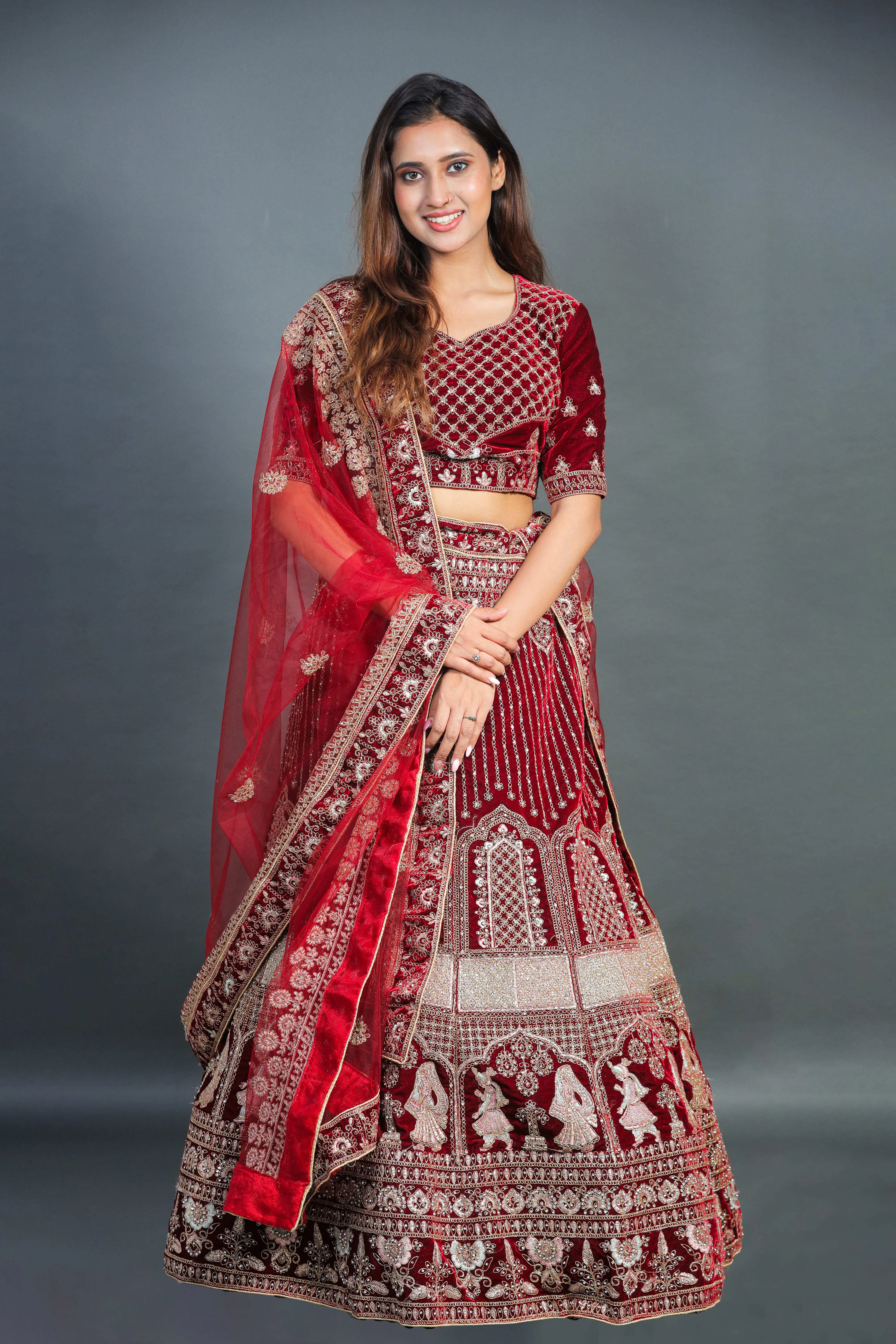 Maroon Pastel Motif Bridal Lehenga - L6003, L5001 , BUL