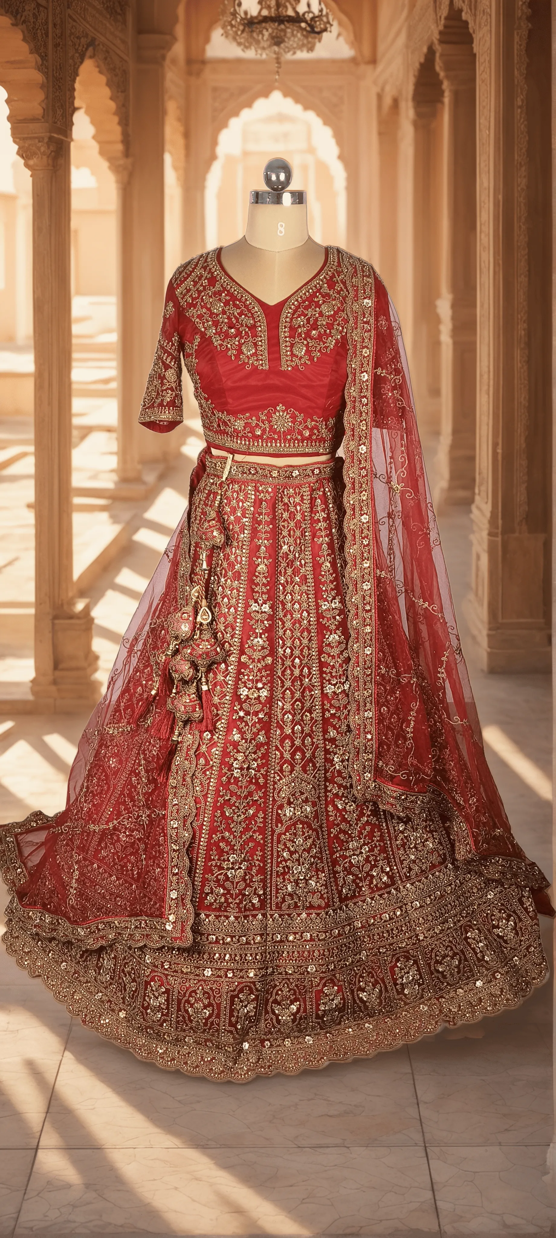Red Deepali Bridal Lehenga - GRW - L6042, L0050