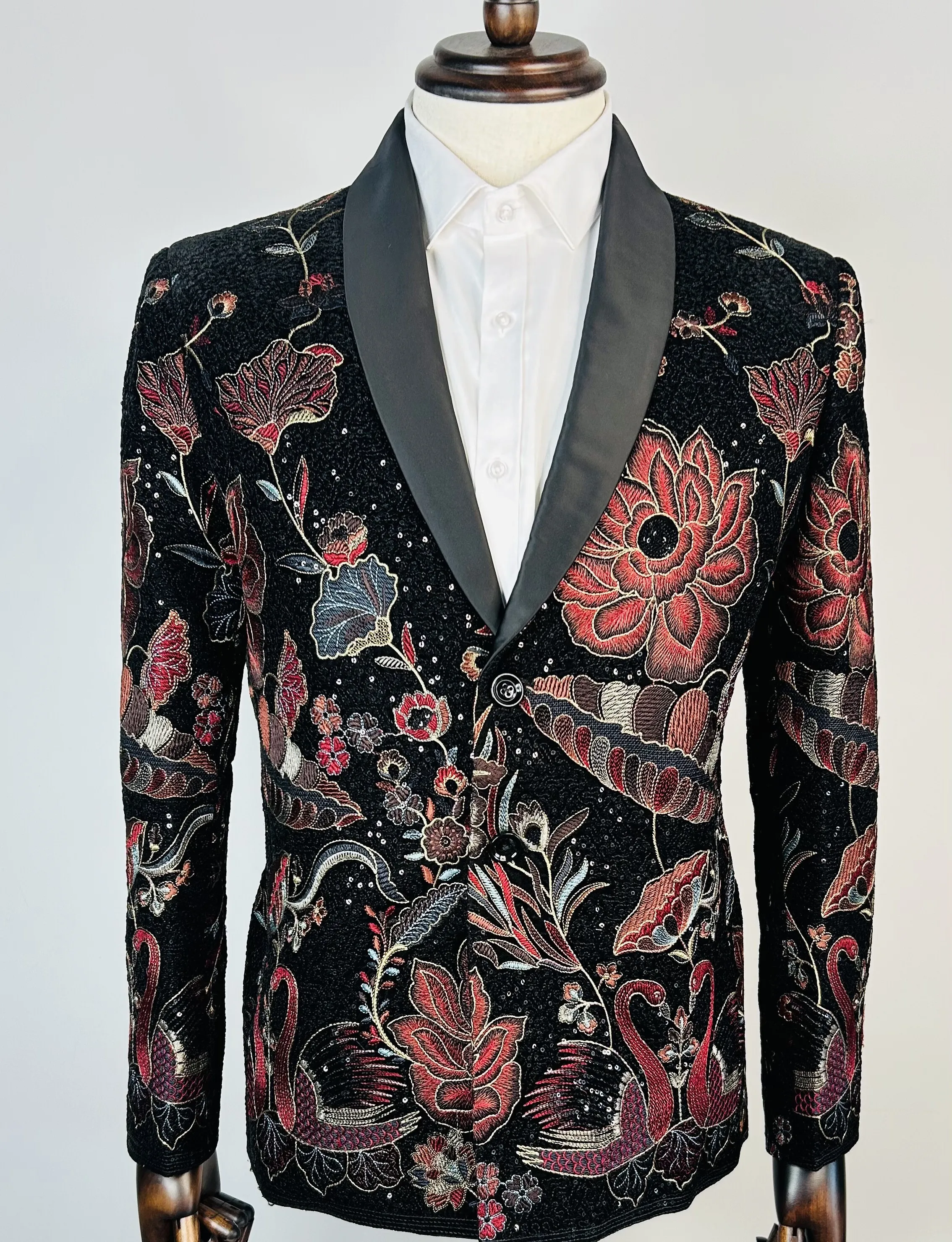 Poly velvet Embroidery Floral Motifs Tuxedo - EMS